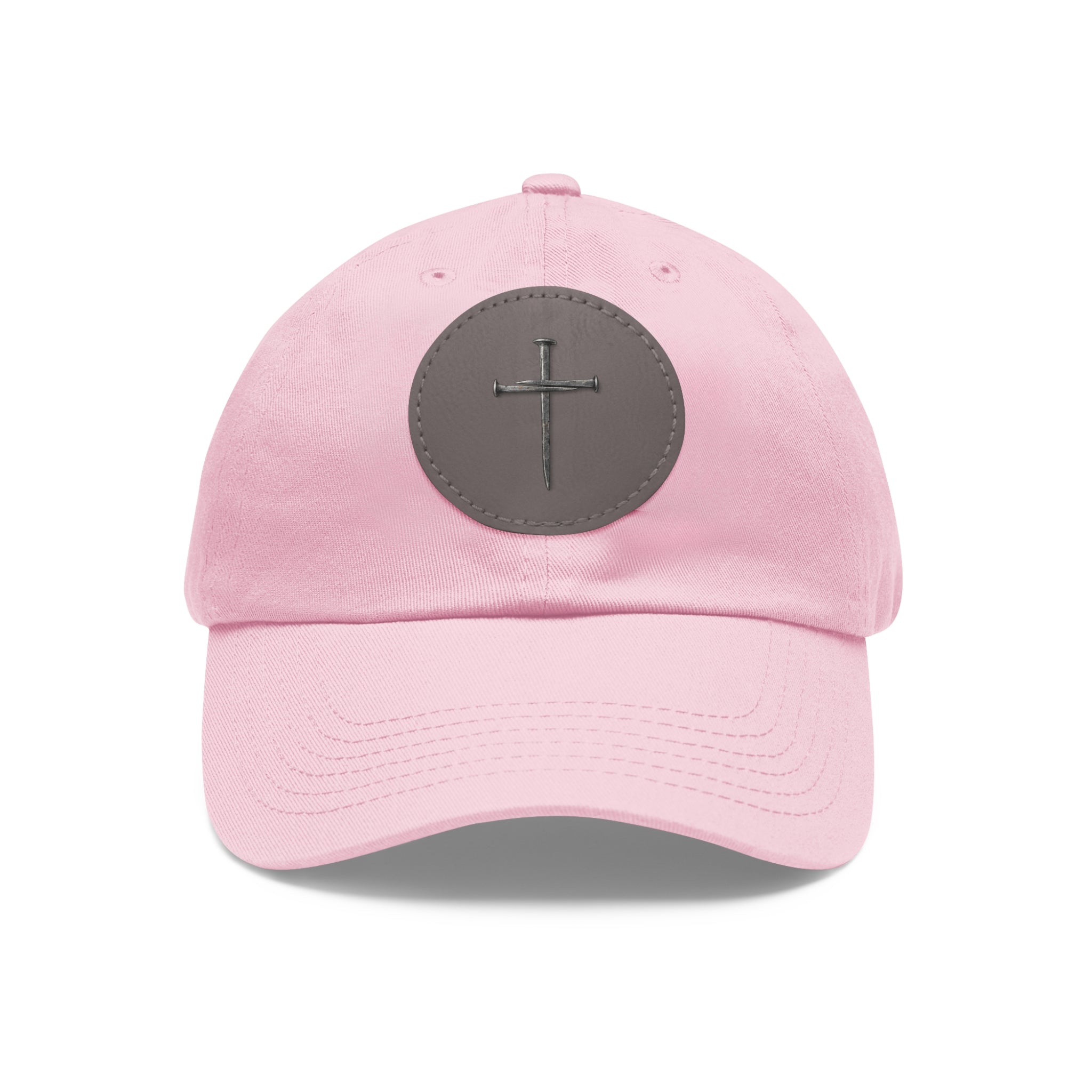 Embroidered Cross Leather Patch Dad Hat — Minimal Christian Baseball Cap