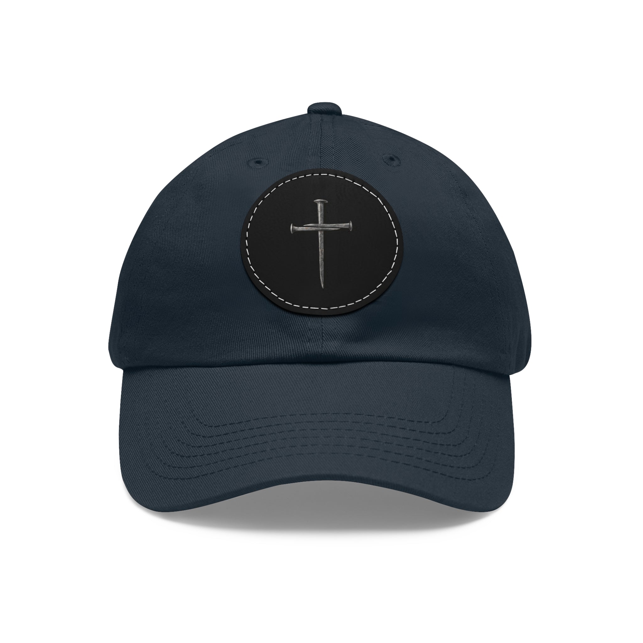 Embroidered Cross Leather Patch Dad Hat — Minimal Christian Baseball Cap