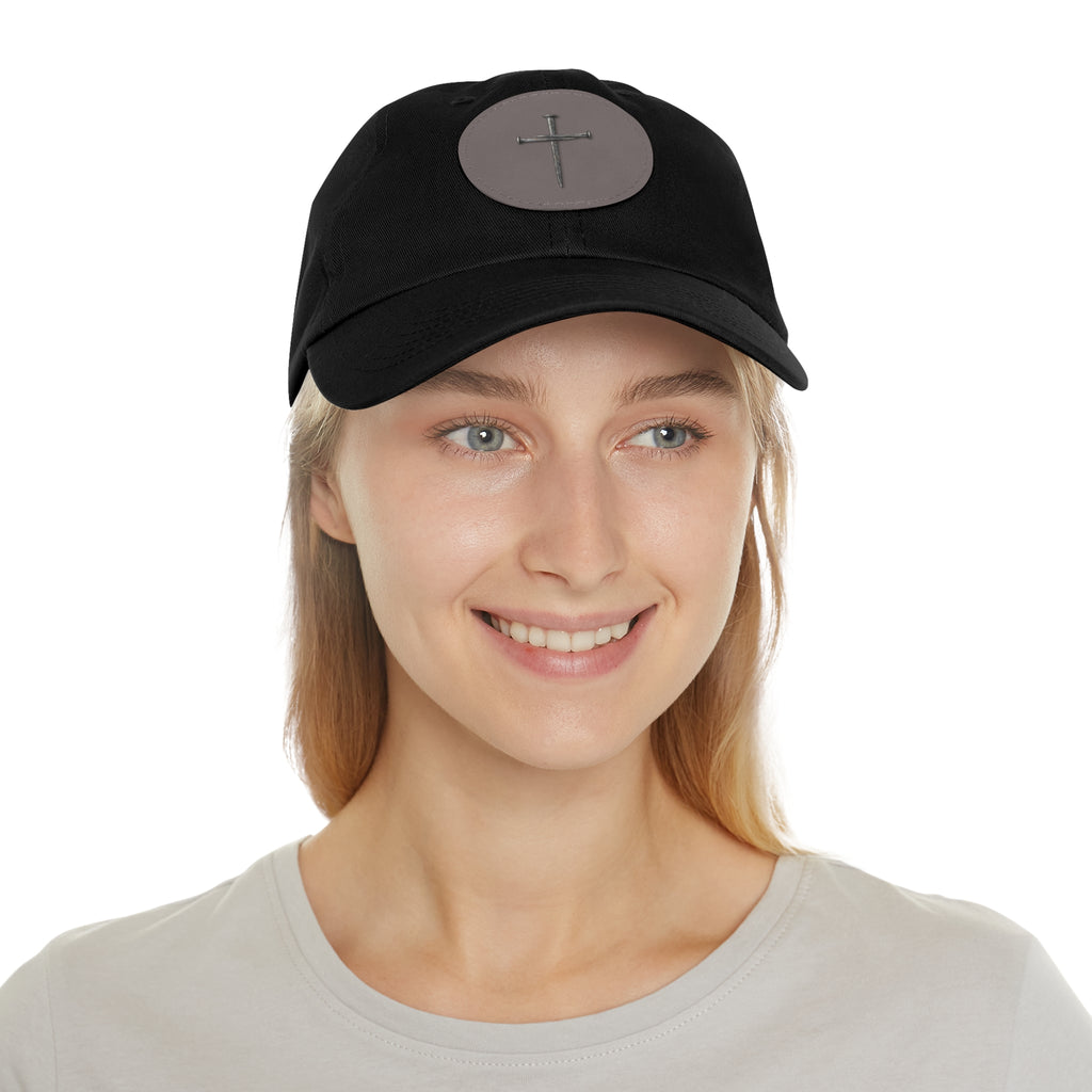 Embroidered Cross Leather Patch Dad Hat — Minimal Christian Baseball Cap