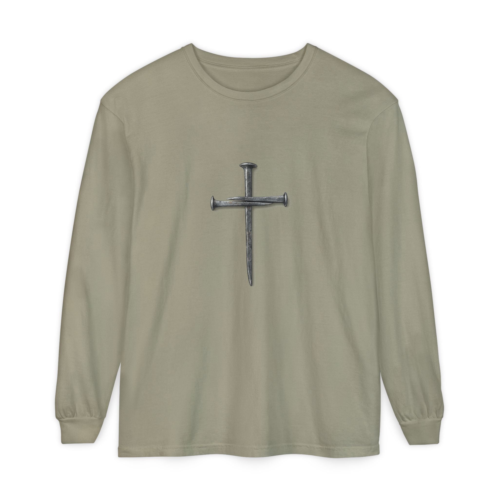 Nail Cross Long Sleeve Tee — Minimal Christian Faith Shirt