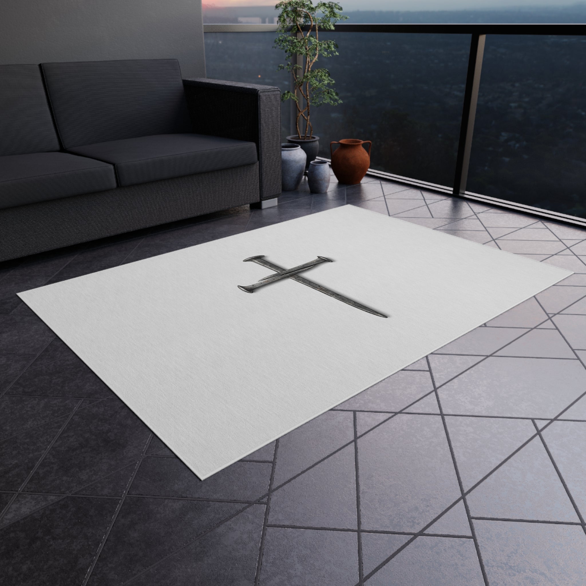 Nail Cross Outdoor Rug — Minimal Christian Patio Mat