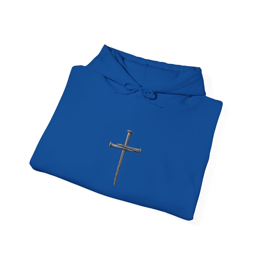 Minimal Cross Hoodie — Small Distressed Christian Cross Pullover