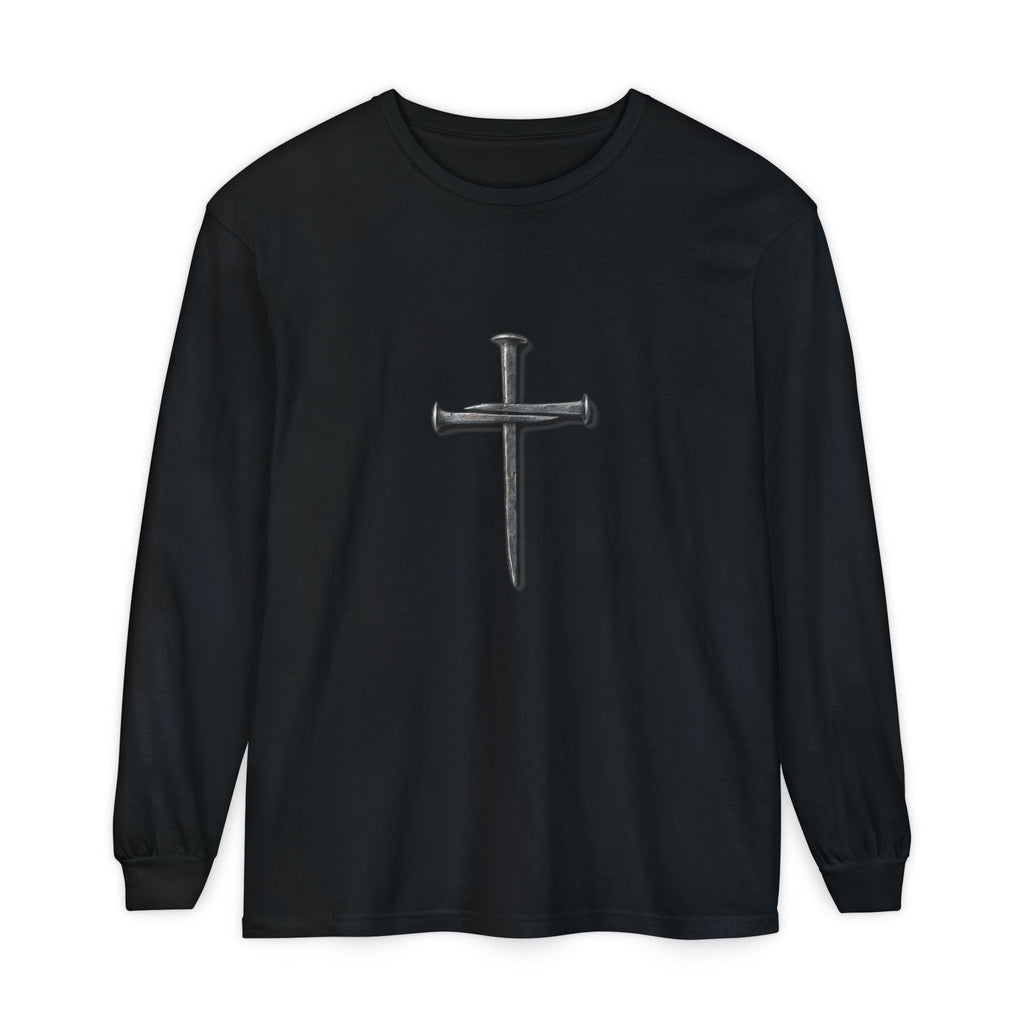 Nail Cross Long Sleeve Tee — Minimal Christian Faith Shirt