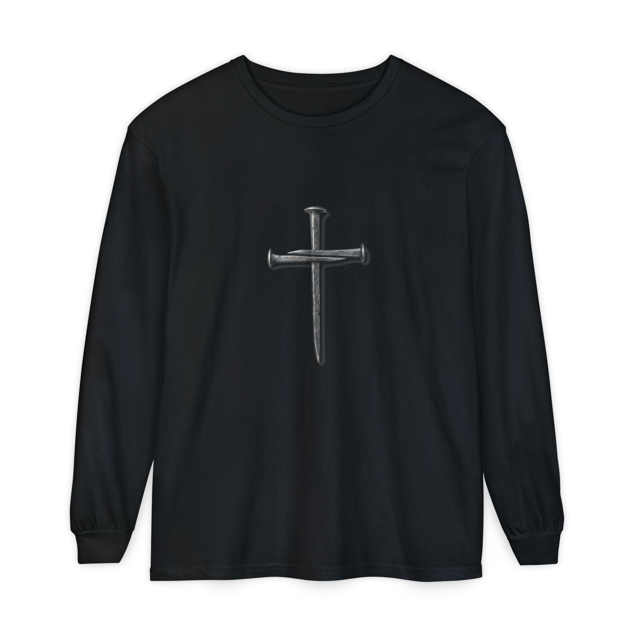 Nail Cross Long Sleeve Tee — Minimal Christian Faith Shirt