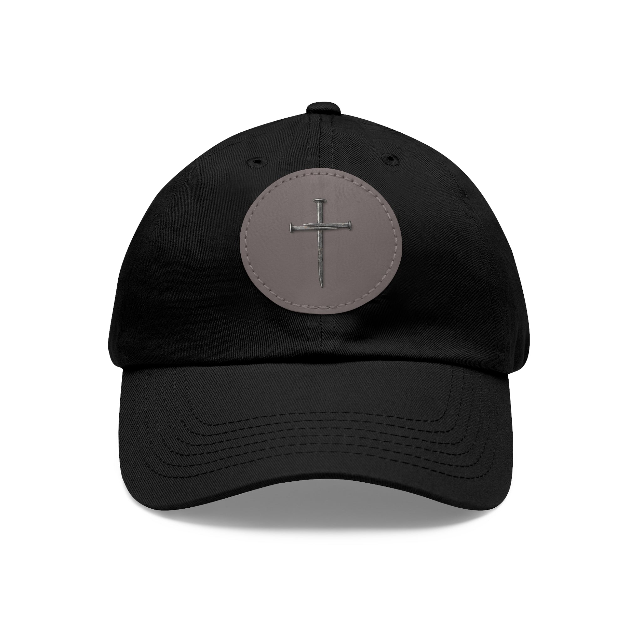 Embroidered Cross Leather Patch Dad Hat — Minimal Christian Baseball Cap