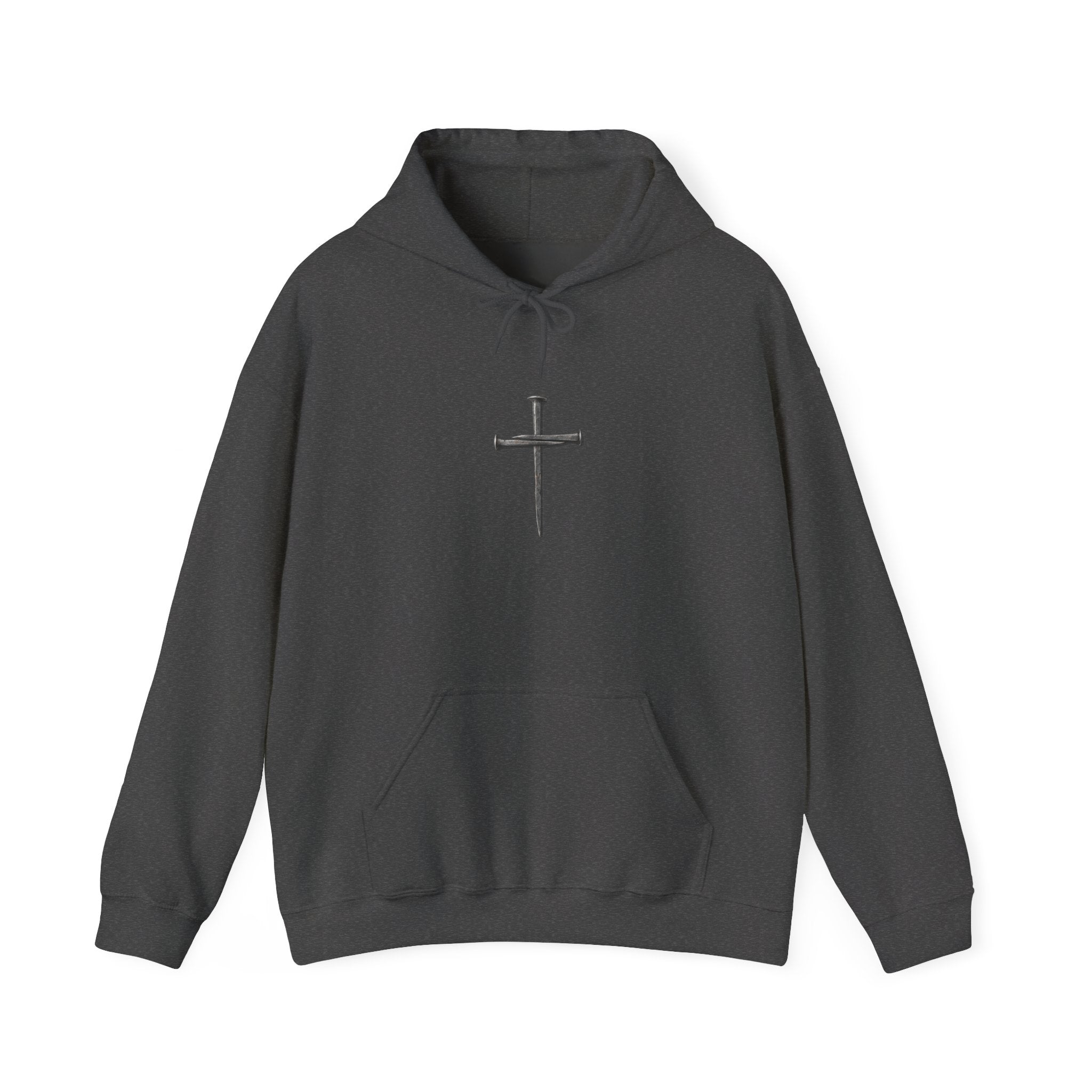 Minimal Cross Hoodie — Small Distressed Christian Cross Pullover