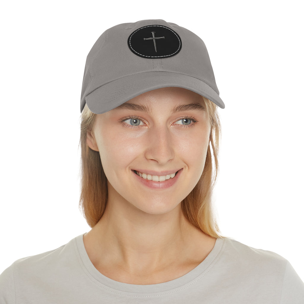 Embroidered Cross Leather Patch Dad Hat — Minimal Christian Baseball Cap