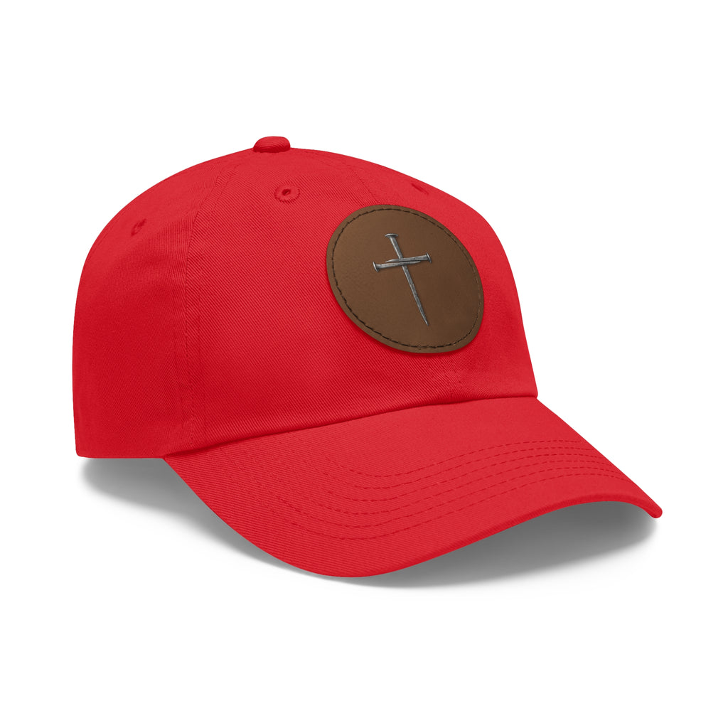 Embroidered Cross Leather Patch Dad Hat — Minimal Christian Baseball Cap