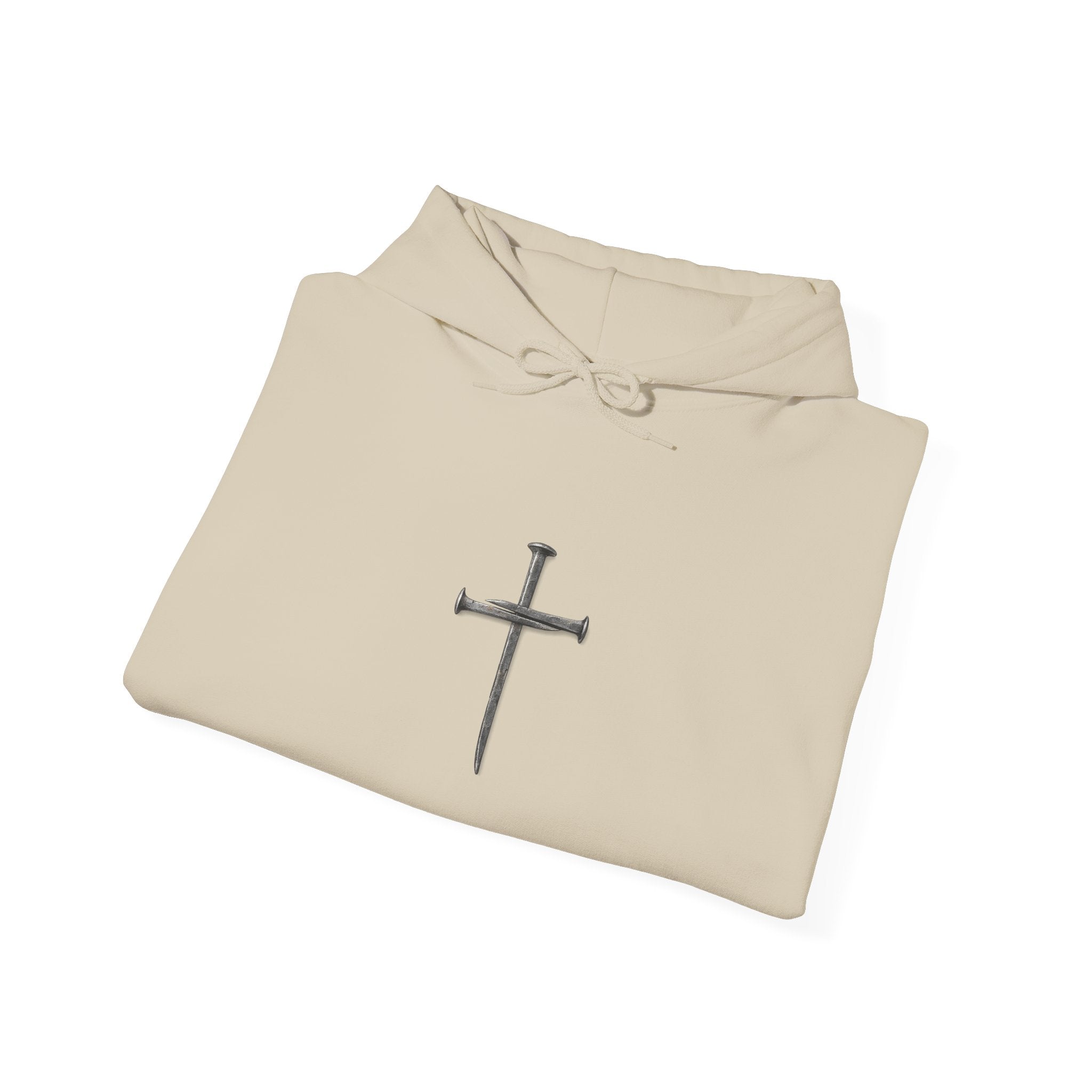 Minimal Cross Hoodie — Small Distressed Christian Cross Pullover