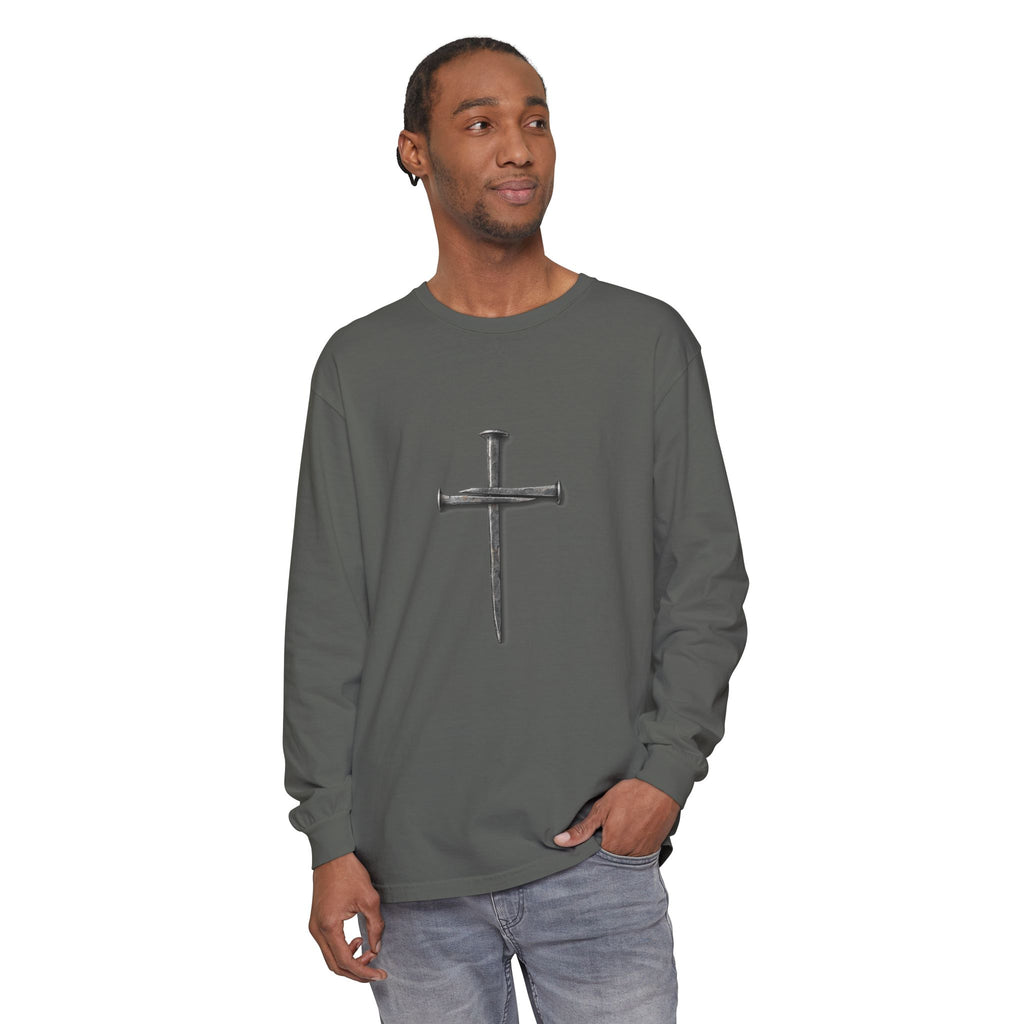 Nail Cross Long Sleeve Tee — Minimal Christian Faith Shirt