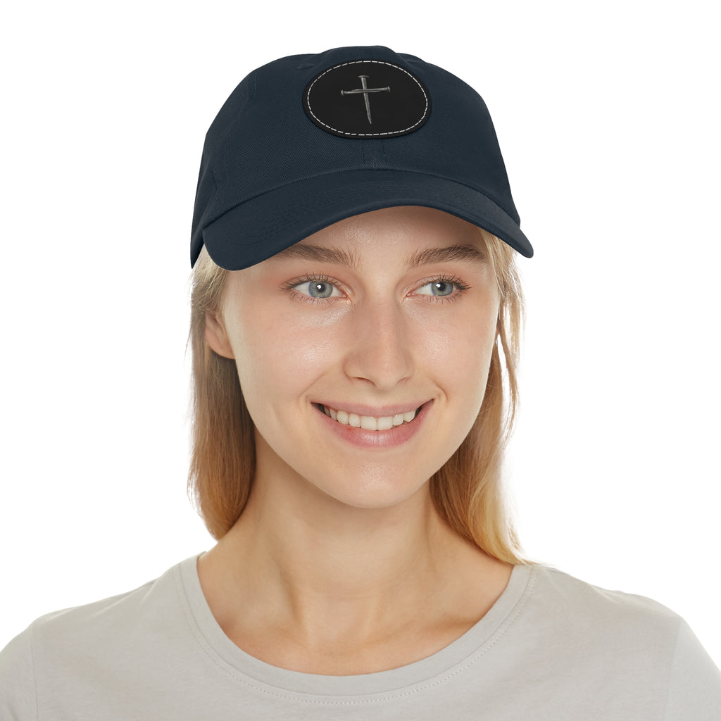 Embroidered Cross Leather Patch Dad Hat — Minimal Christian Baseball Cap