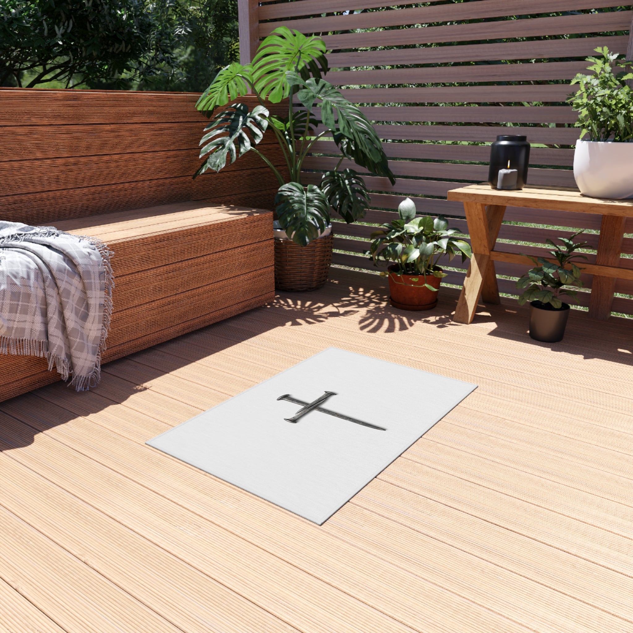 Nail Cross Outdoor Rug — Minimal Christian Patio Mat