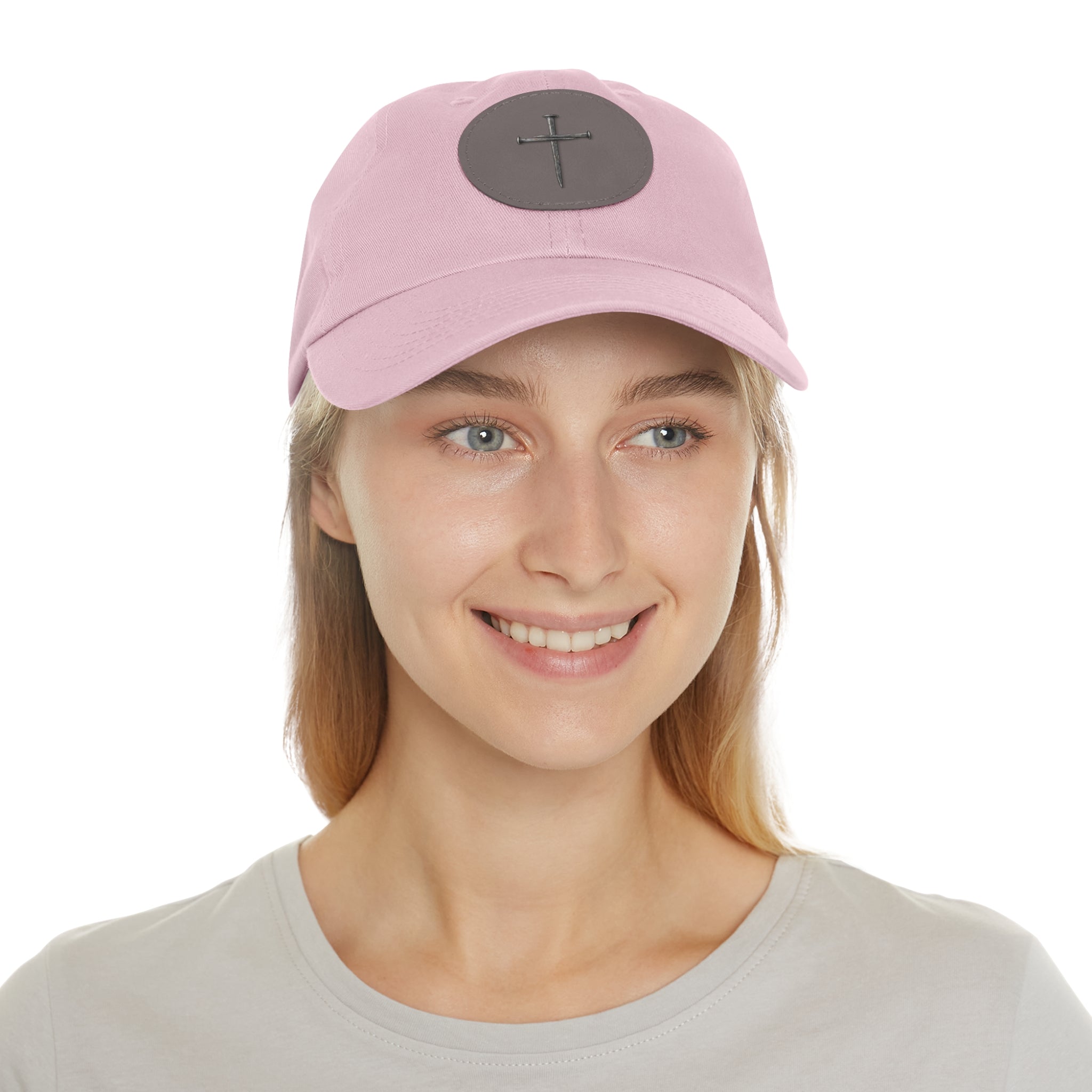 Embroidered Cross Leather Patch Dad Hat — Minimal Christian Baseball Cap