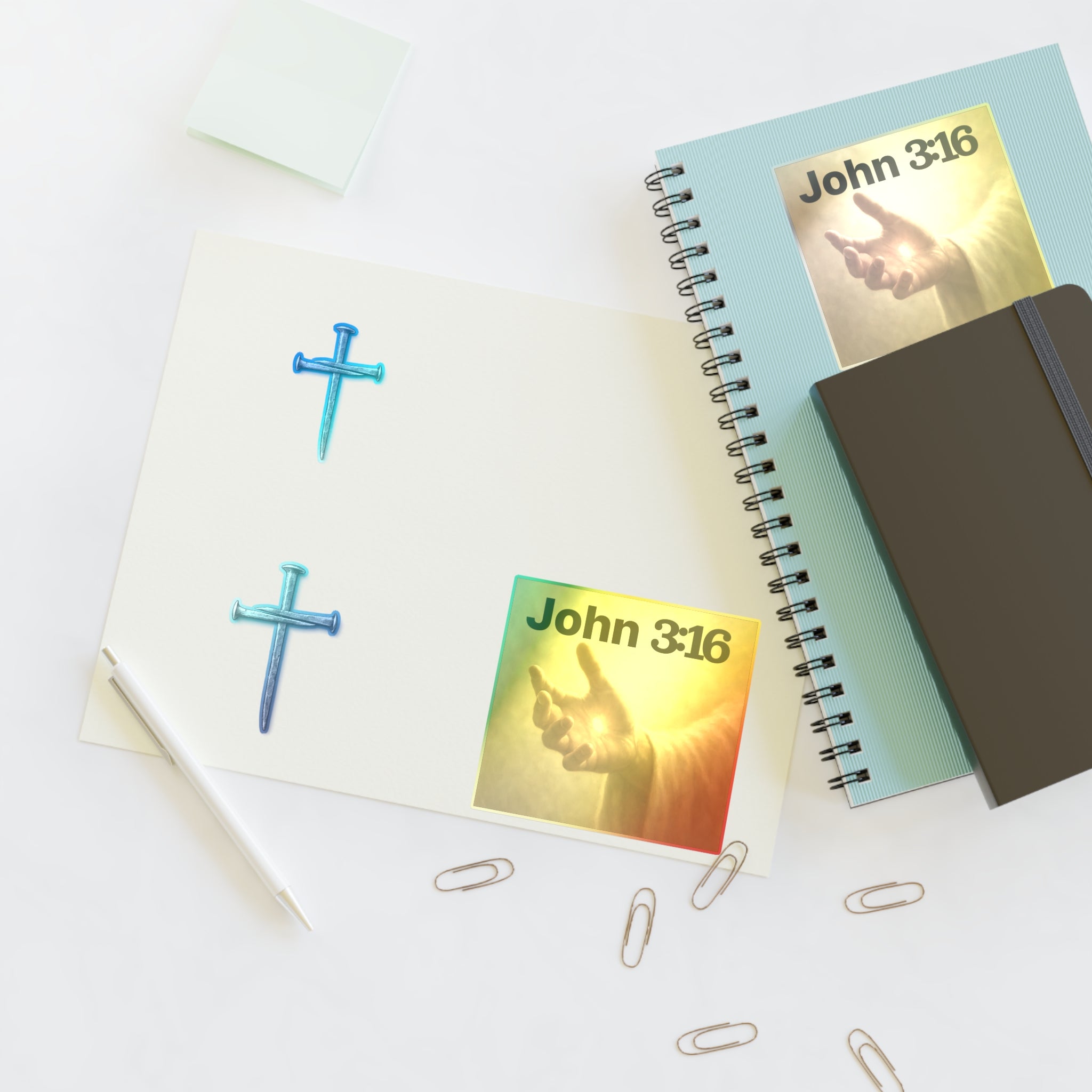 Cross Nail Sticker Sheet — Minimal Religious Vinyl Stickers for Journals, Bibles & Gifts
