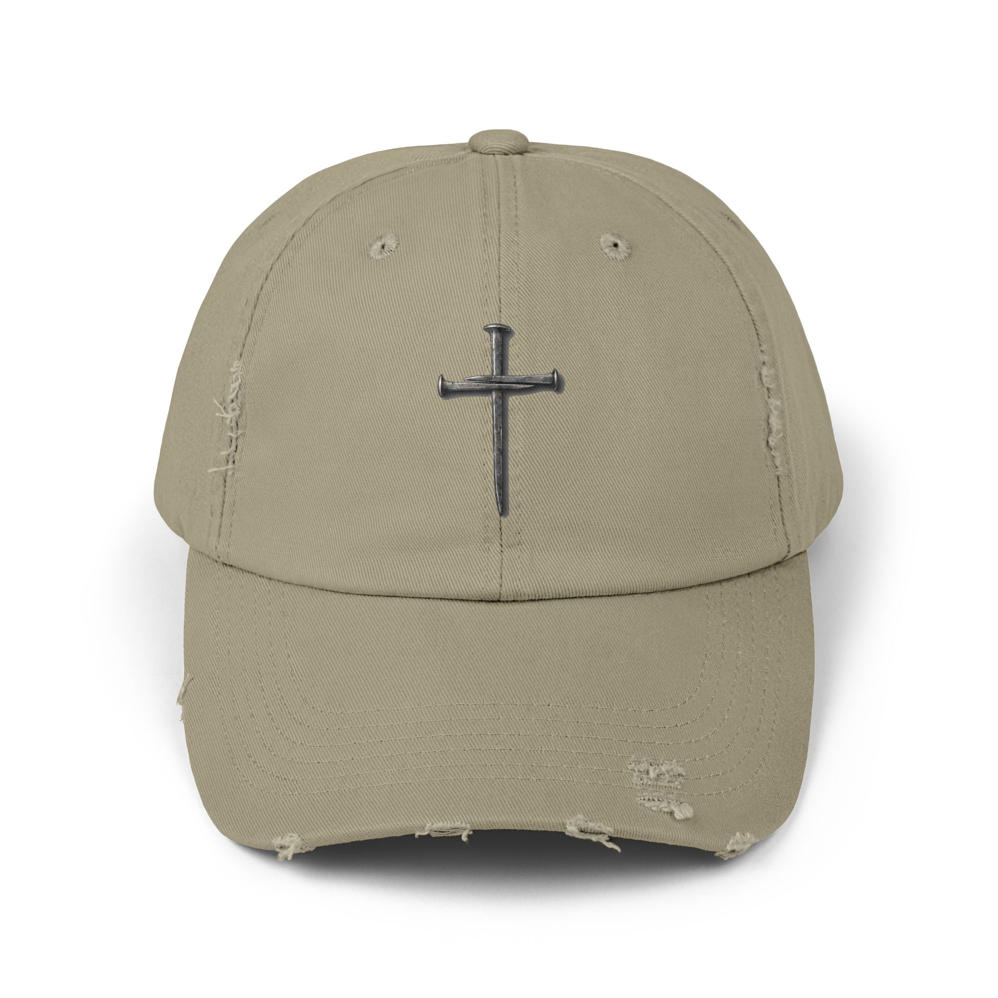 Distressed Black Cap with Silver Cross Embroidery — Faith-Inspired Baseball Hat