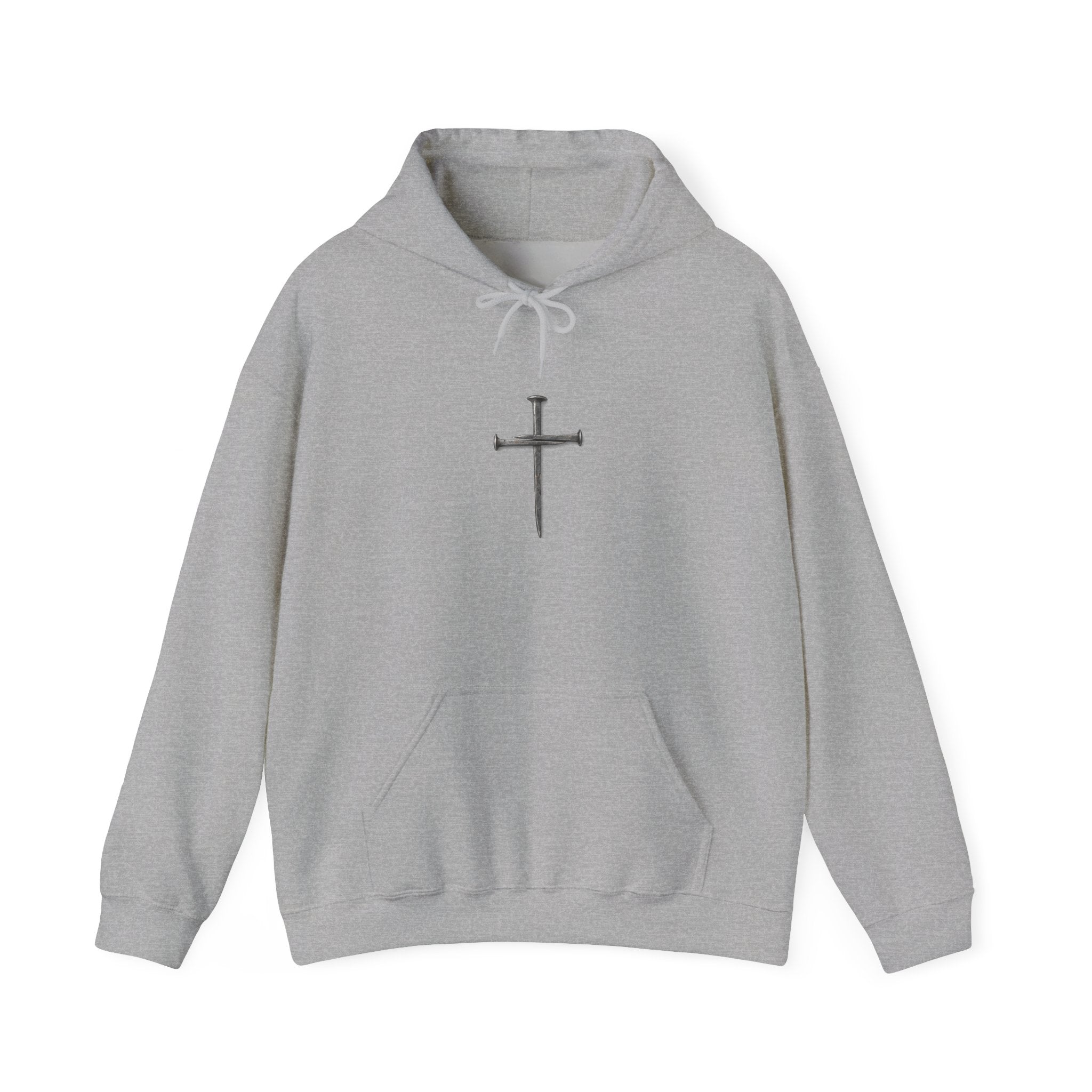 Minimal Cross Hoodie — Small Distressed Christian Cross Pullover