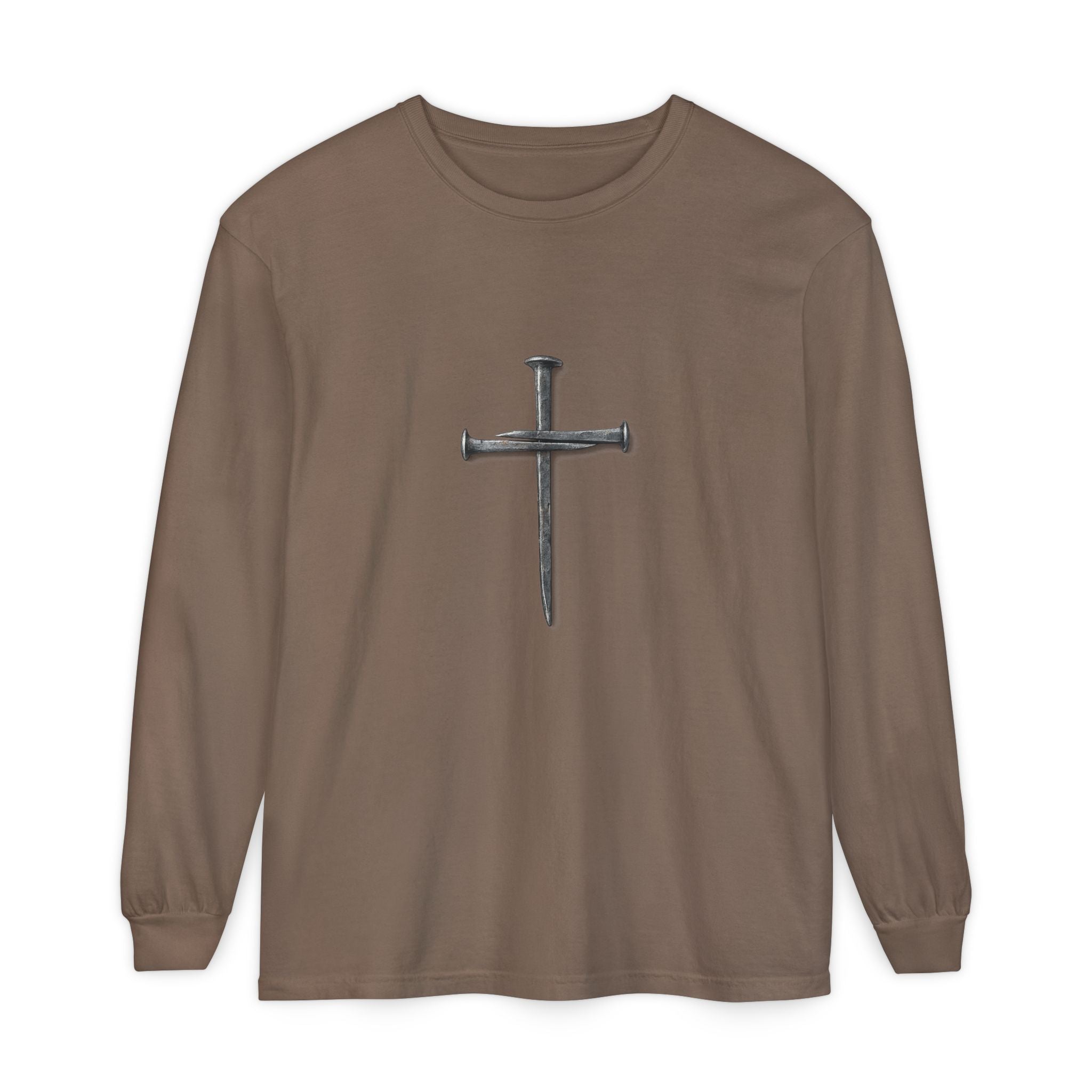 Nail Cross Long Sleeve Tee — Minimal Christian Faith Shirt