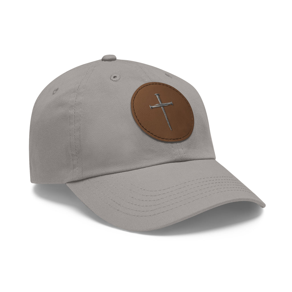 Embroidered Cross Leather Patch Dad Hat — Minimal Christian Baseball Cap