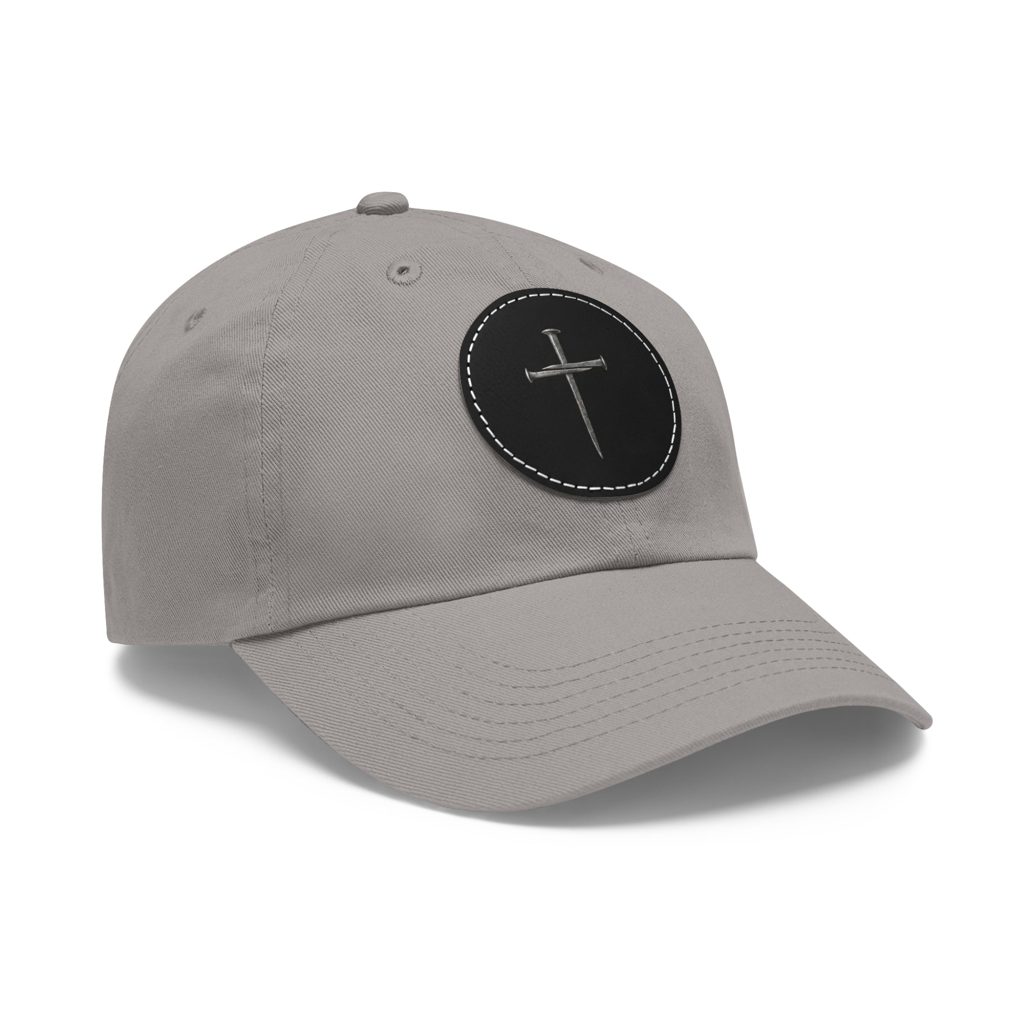 Embroidered Cross Leather Patch Dad Hat — Minimal Christian Baseball Cap