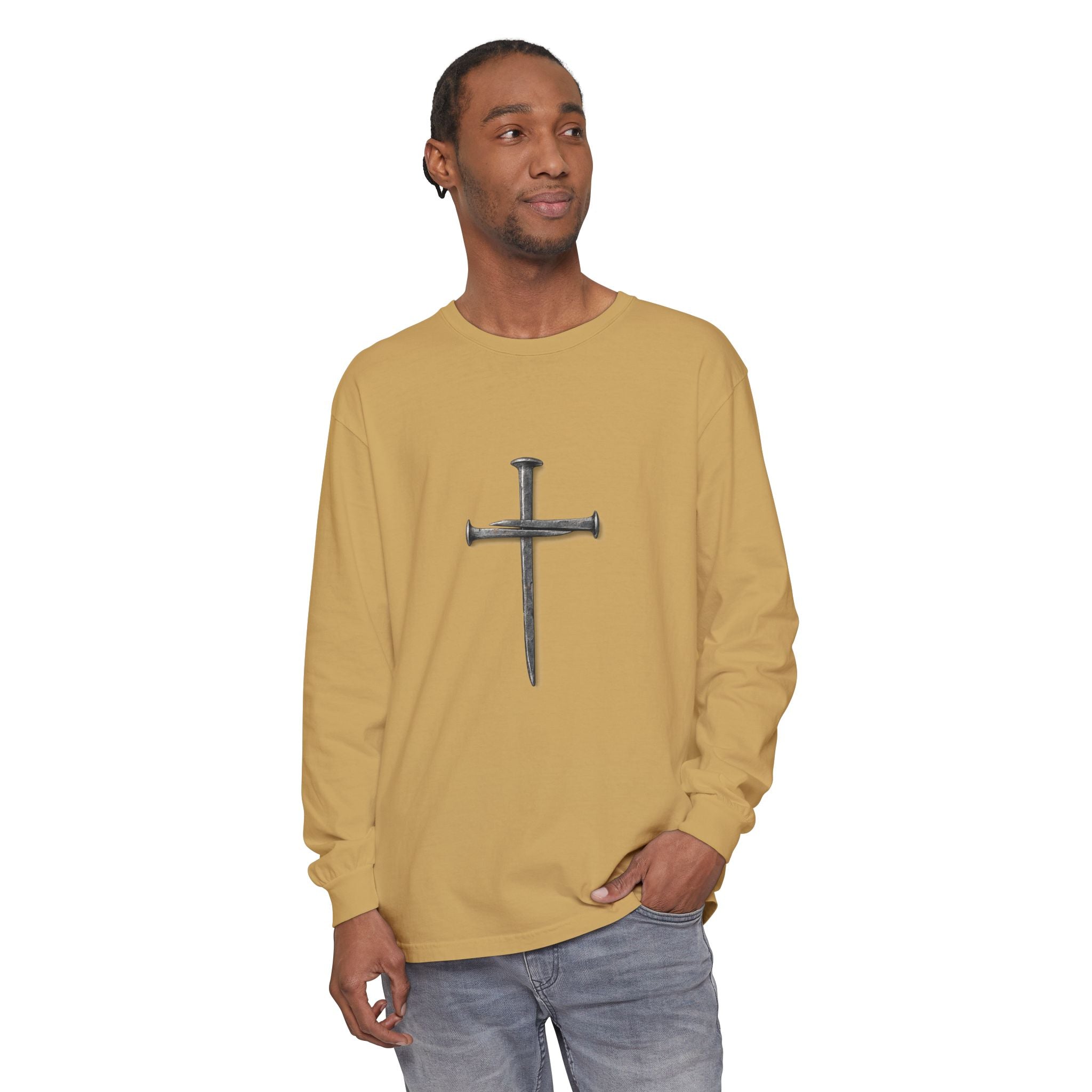 Nail Cross Long Sleeve Tee — Minimal Christian Faith Shirt