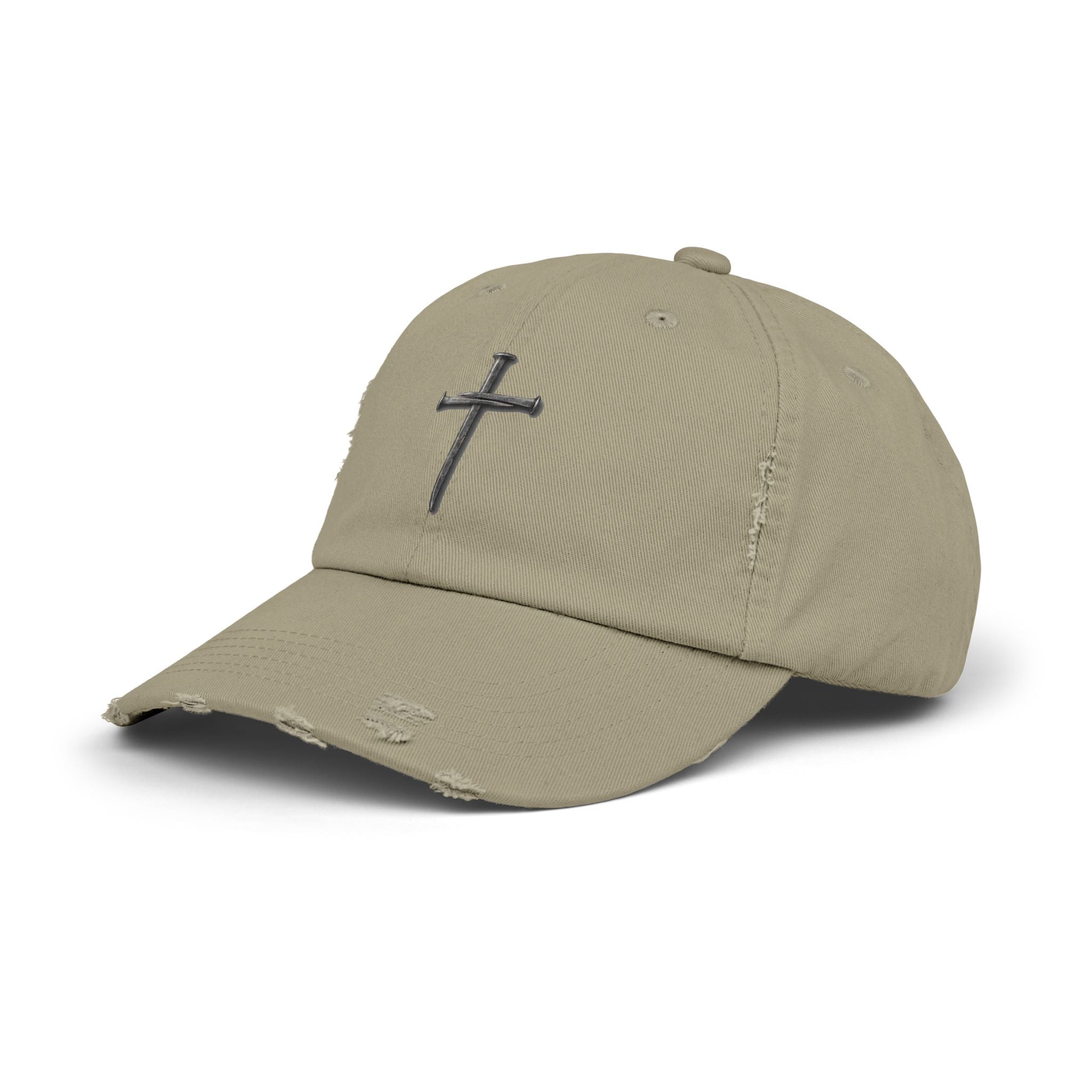 Distressed Black Cap with Silver Cross Embroidery — Faith-Inspired Baseball Hat