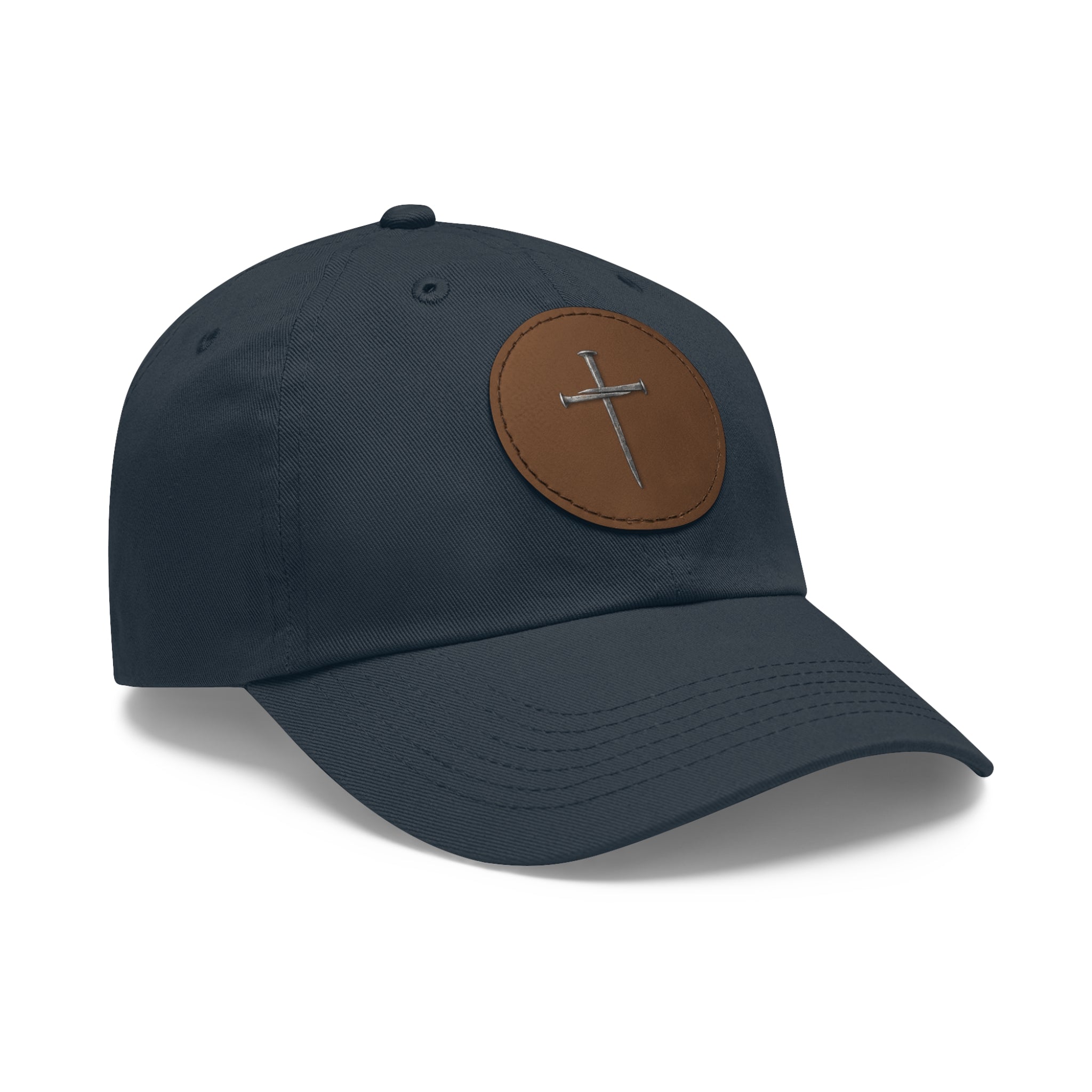 Embroidered Cross Leather Patch Dad Hat — Minimal Christian Baseball Cap