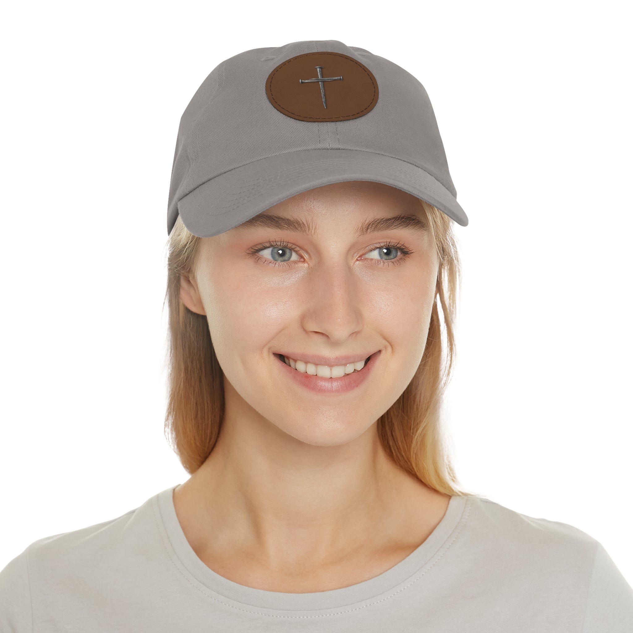Embroidered Cross Leather Patch Dad Hat — Minimal Christian Baseball Cap