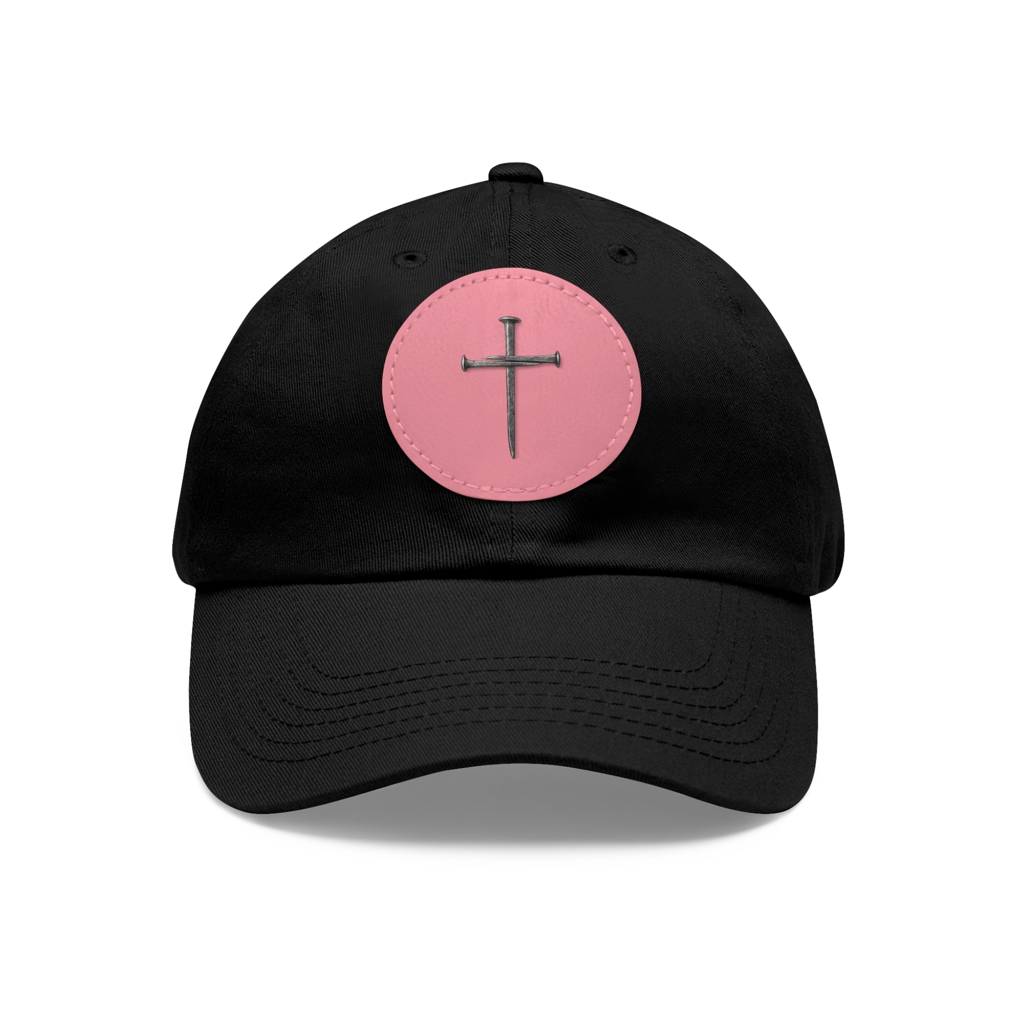 Embroidered Cross Leather Patch Dad Hat — Minimal Christian Baseball Cap