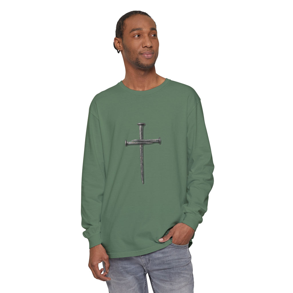 Nail Cross Long Sleeve Tee — Minimal Christian Faith Shirt