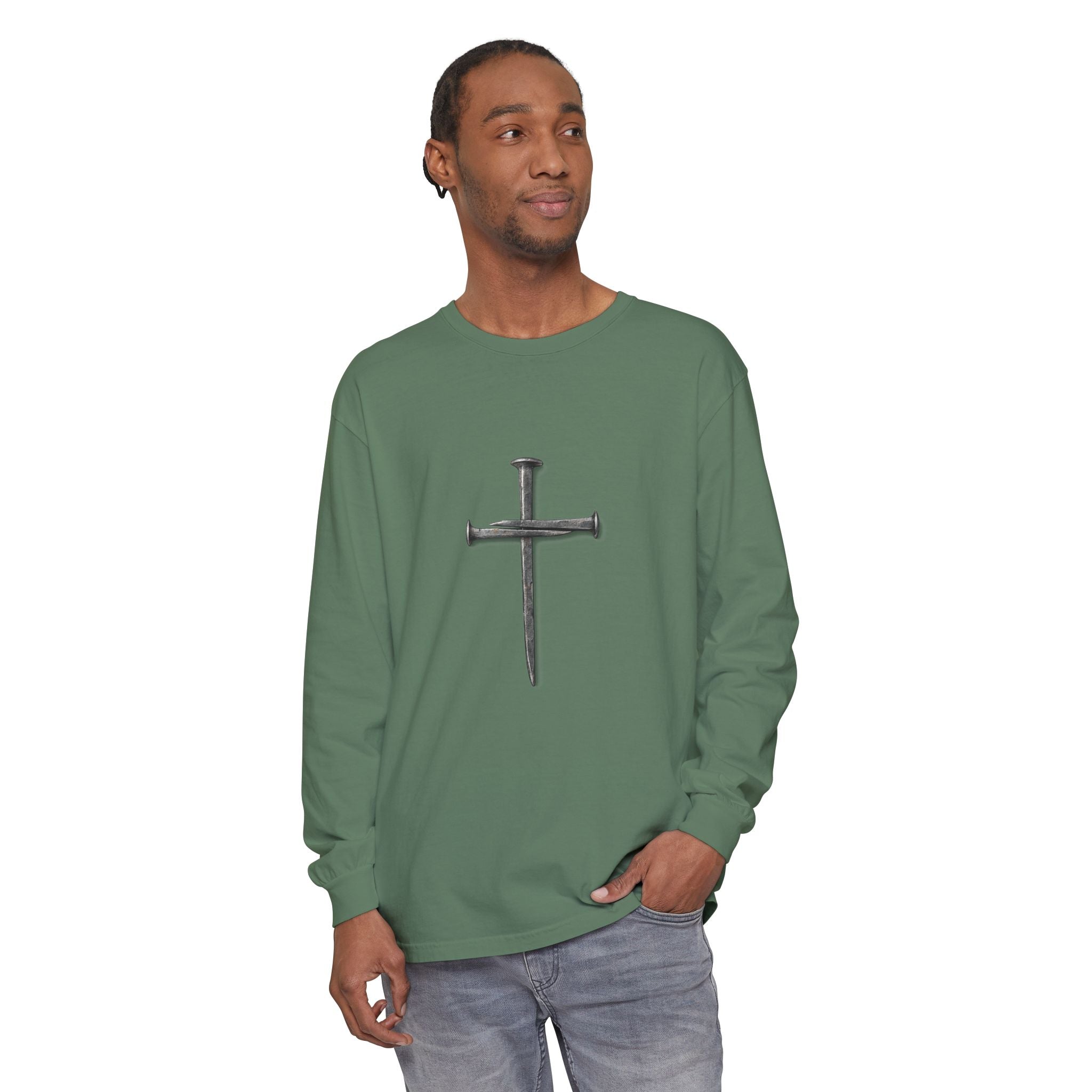 Nail Cross Long Sleeve Tee — Minimal Christian Faith Shirt