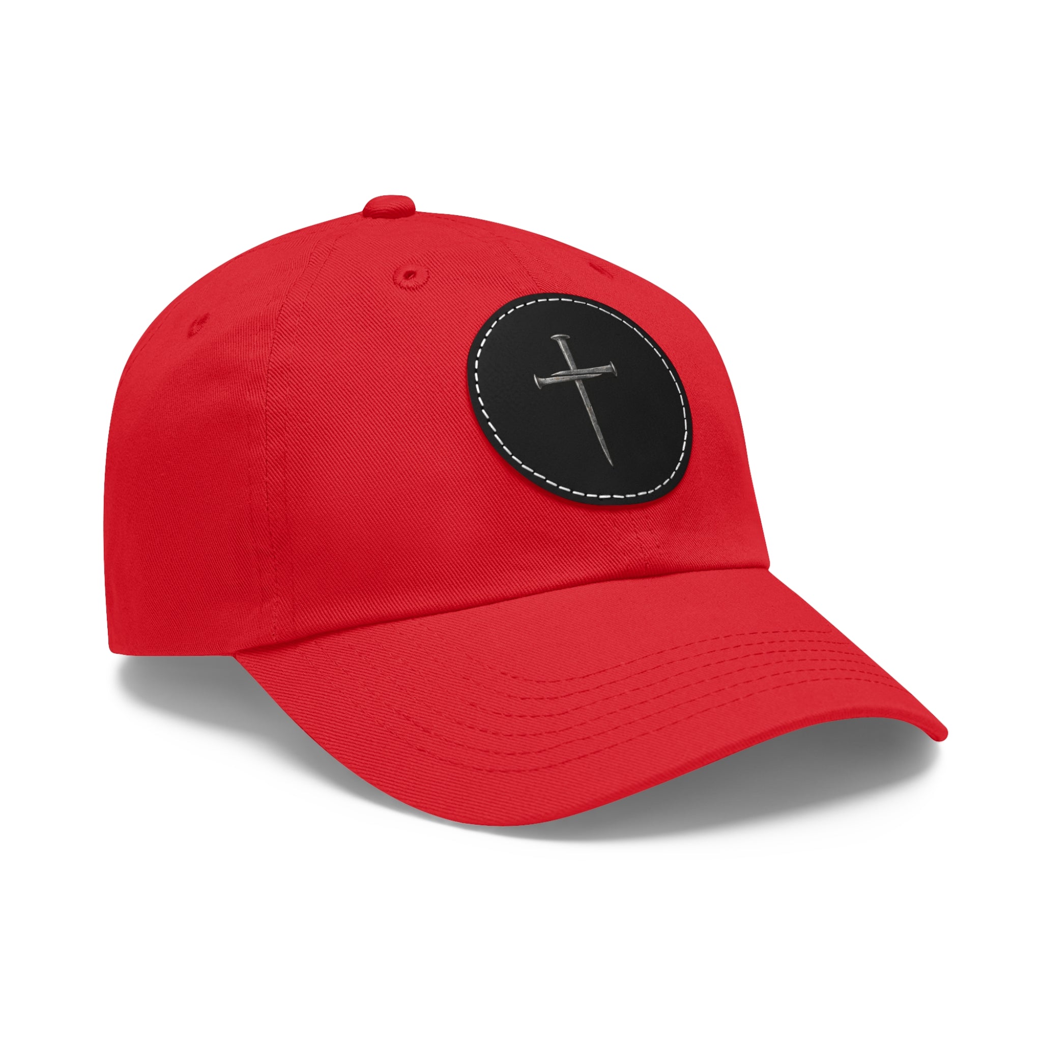 Embroidered Cross Leather Patch Dad Hat — Minimal Christian Baseball Cap