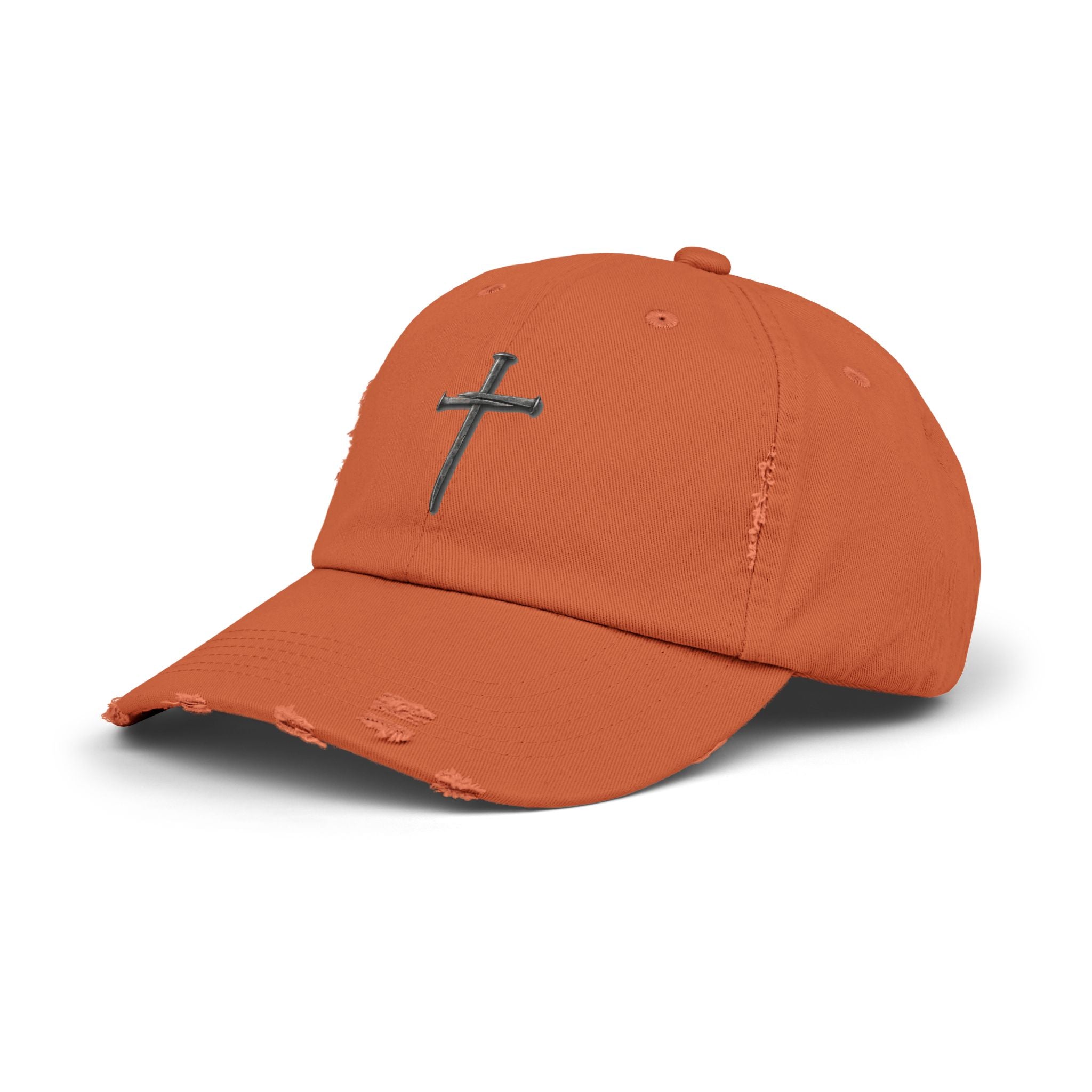 Distressed Black Cap with Silver Cross Embroidery — Faith-Inspired Baseball Hat