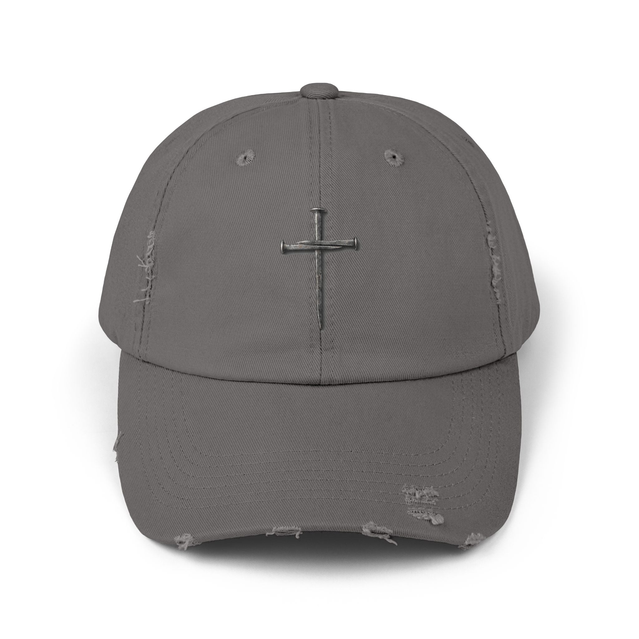 Distressed Black Cap with Silver Cross Embroidery — Faith-Inspired Baseball Hat
