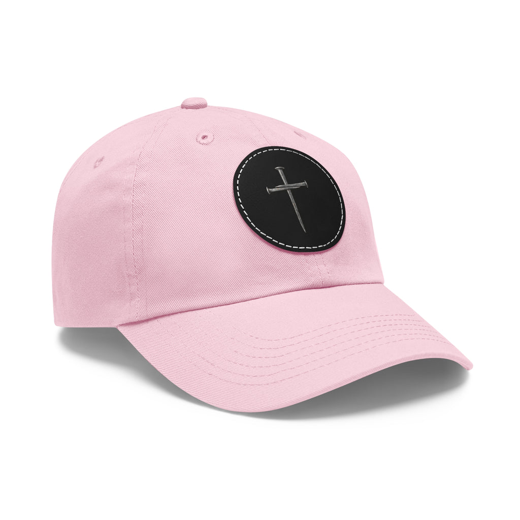 Embroidered Cross Leather Patch Dad Hat — Minimal Christian Baseball Cap