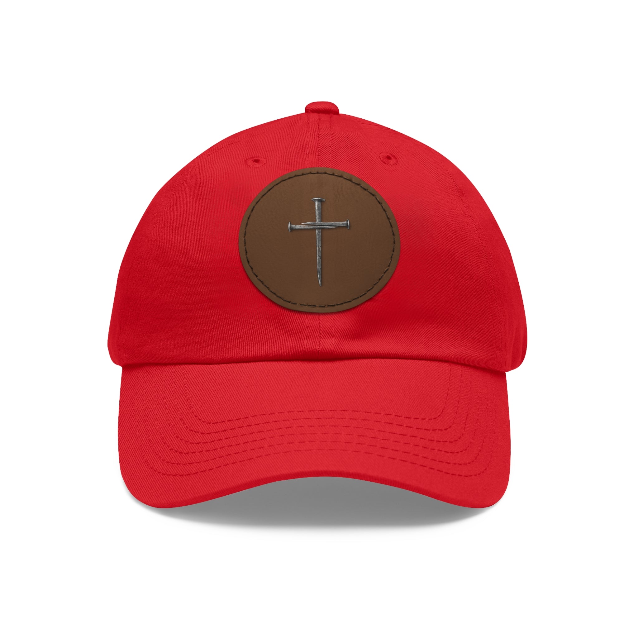 Embroidered Cross Leather Patch Dad Hat — Minimal Christian Baseball Cap