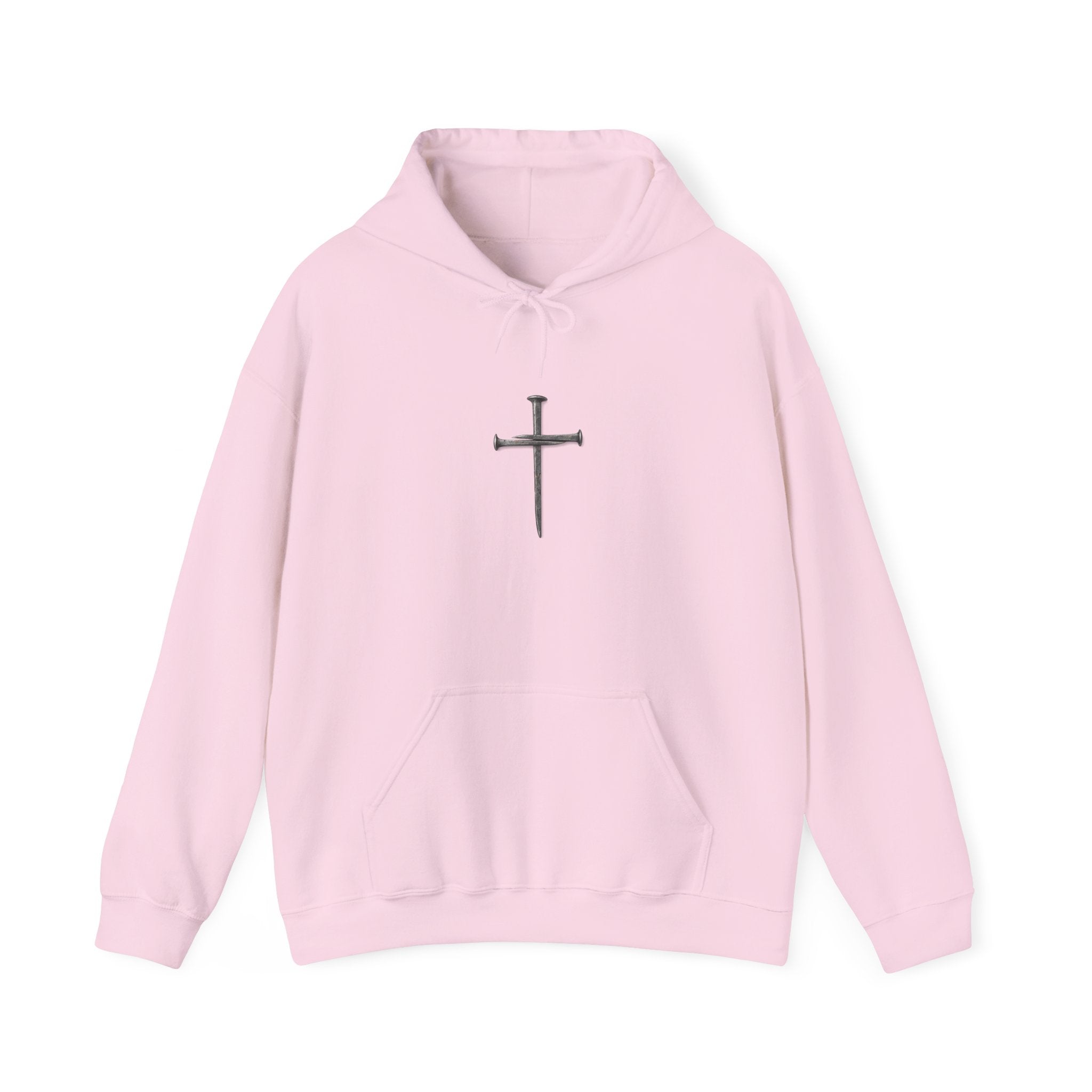 Minimal Cross Hoodie — Small Distressed Christian Cross Pullover