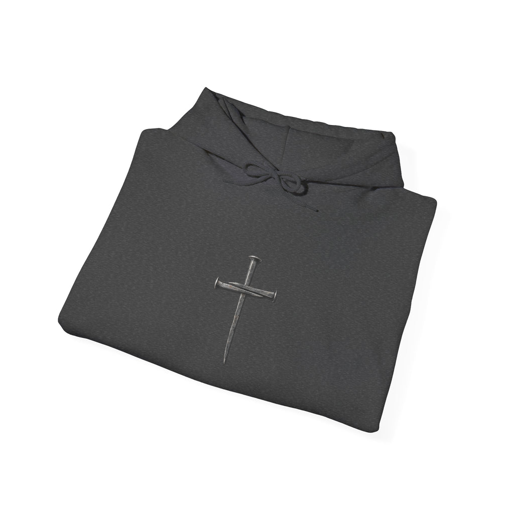 Minimal Cross Hoodie — Small Distressed Christian Cross Pullover