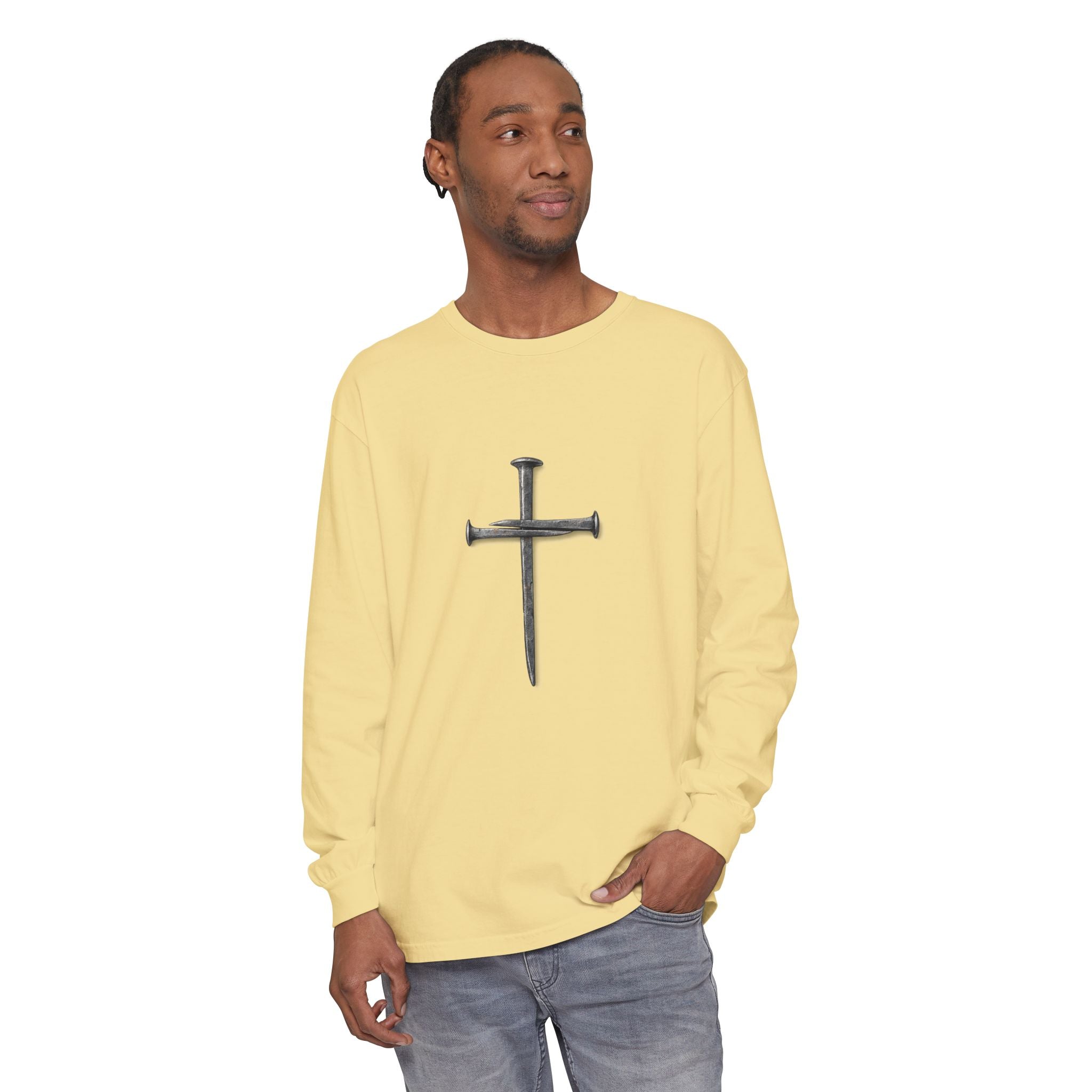 Nail Cross Long Sleeve Tee — Minimal Christian Faith Shirt