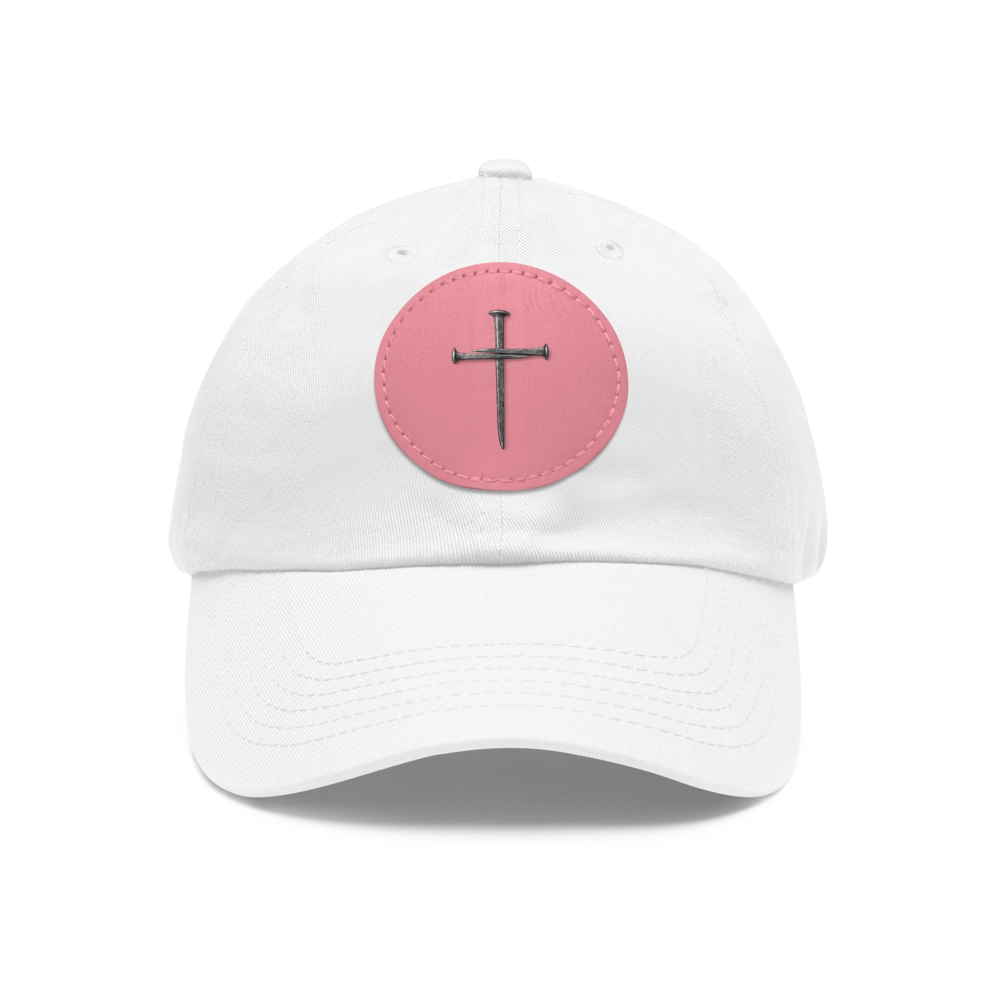 Embroidered Cross Leather Patch Dad Hat — Minimal Christian Baseball Cap