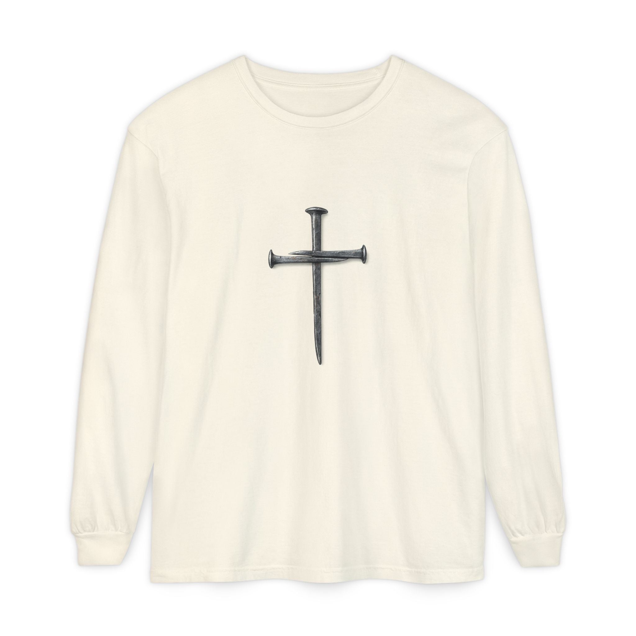Nail Cross Long Sleeve Tee — Minimal Christian Faith Shirt