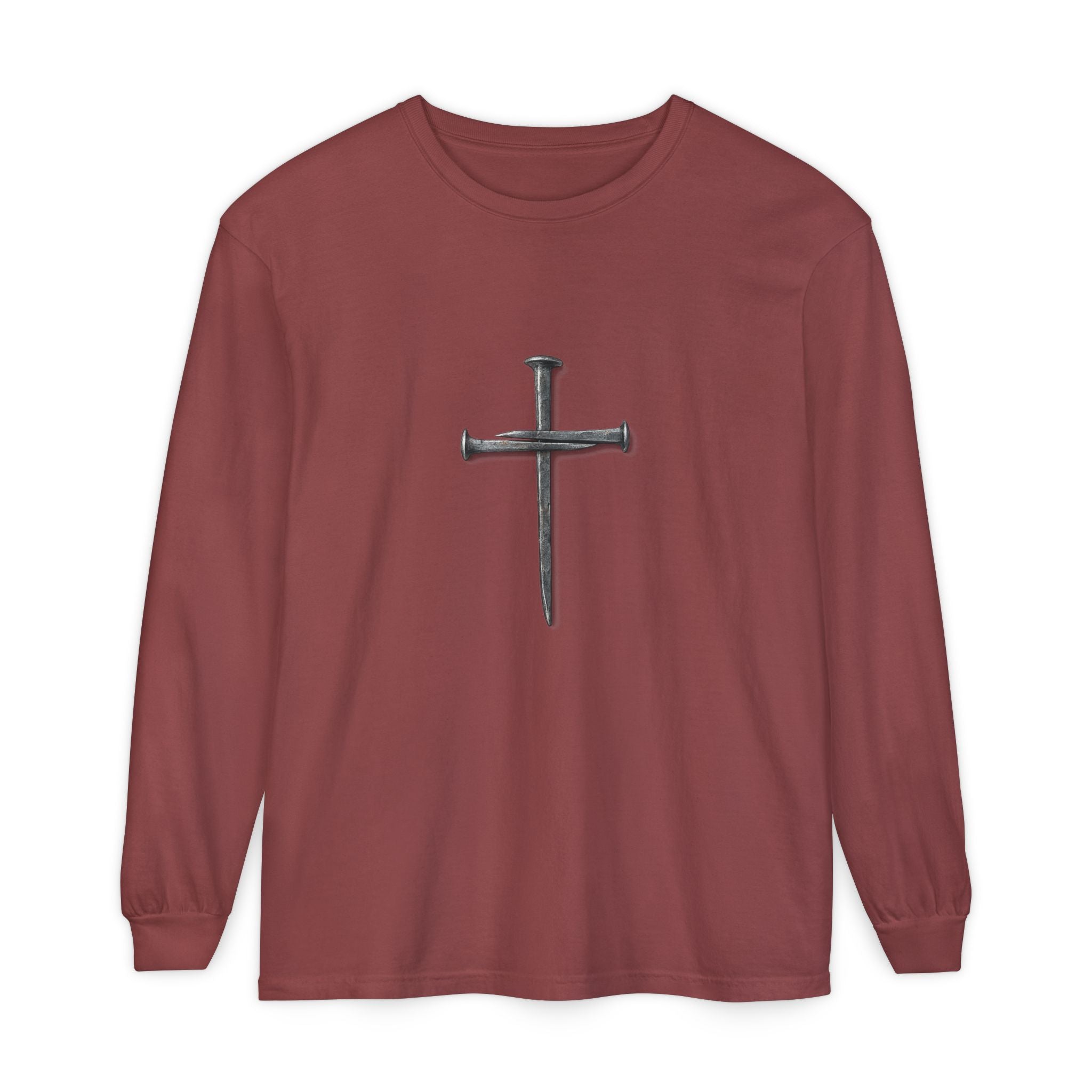 Nail Cross Long Sleeve Tee — Minimal Christian Faith Shirt
