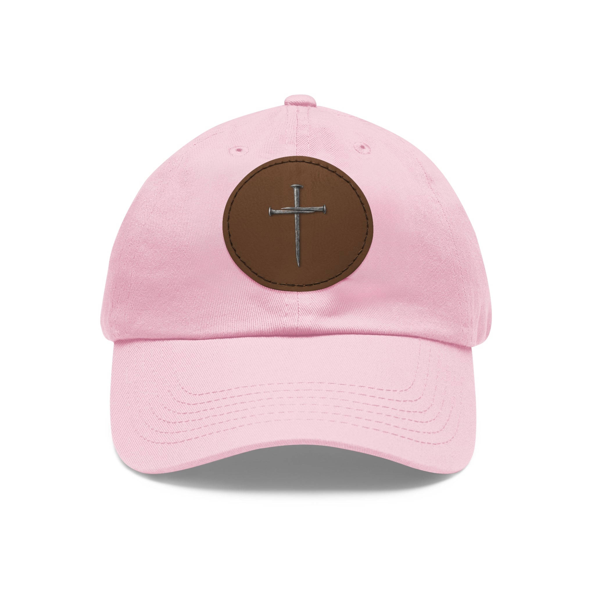 Embroidered Cross Leather Patch Dad Hat — Minimal Christian Baseball Cap