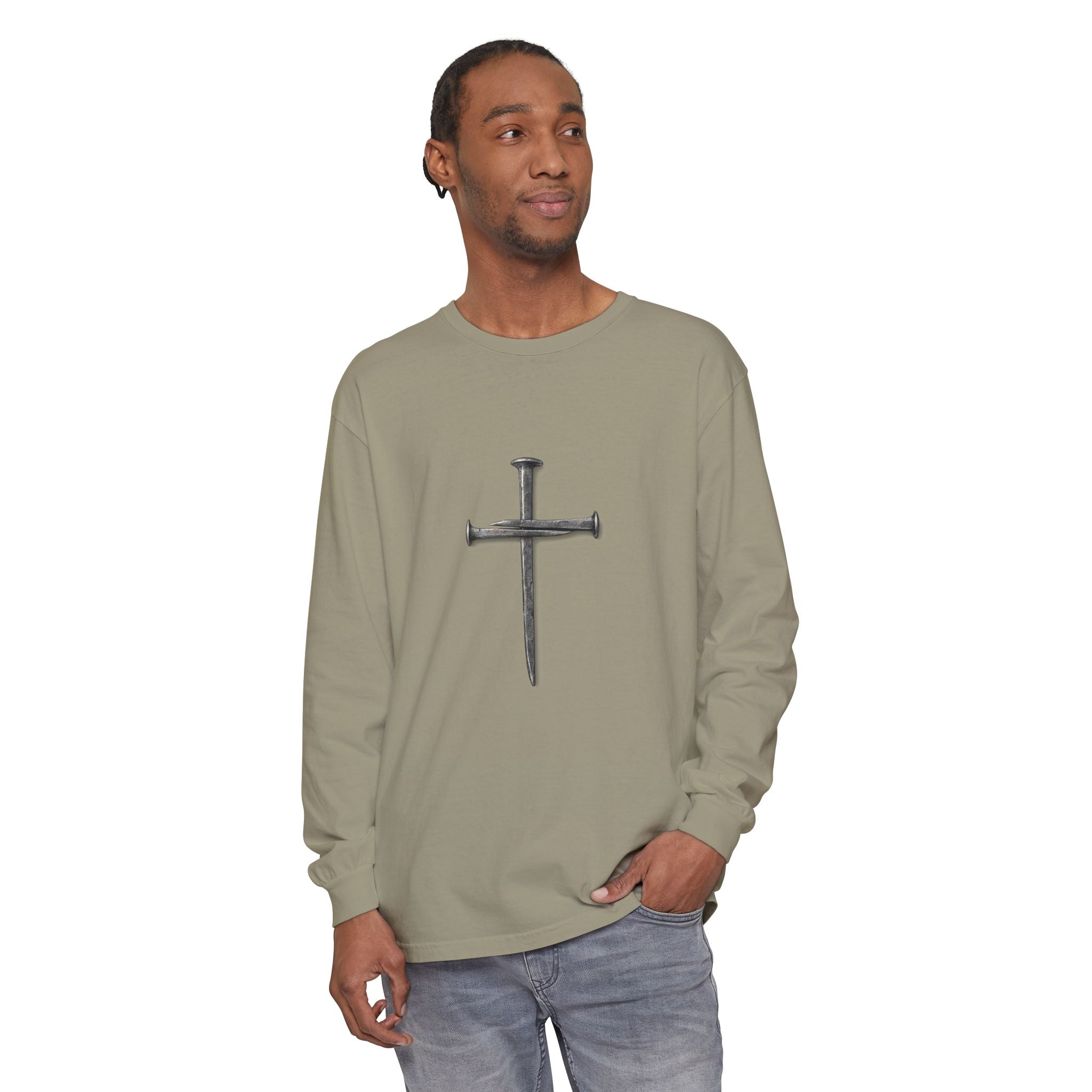 Nail Cross Long Sleeve Tee — Minimal Christian Faith Shirt