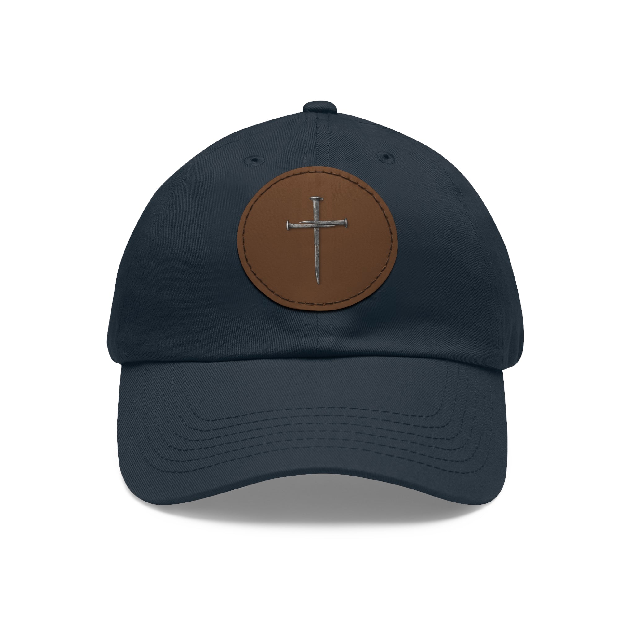 Embroidered Cross Leather Patch Dad Hat — Minimal Christian Baseball Cap