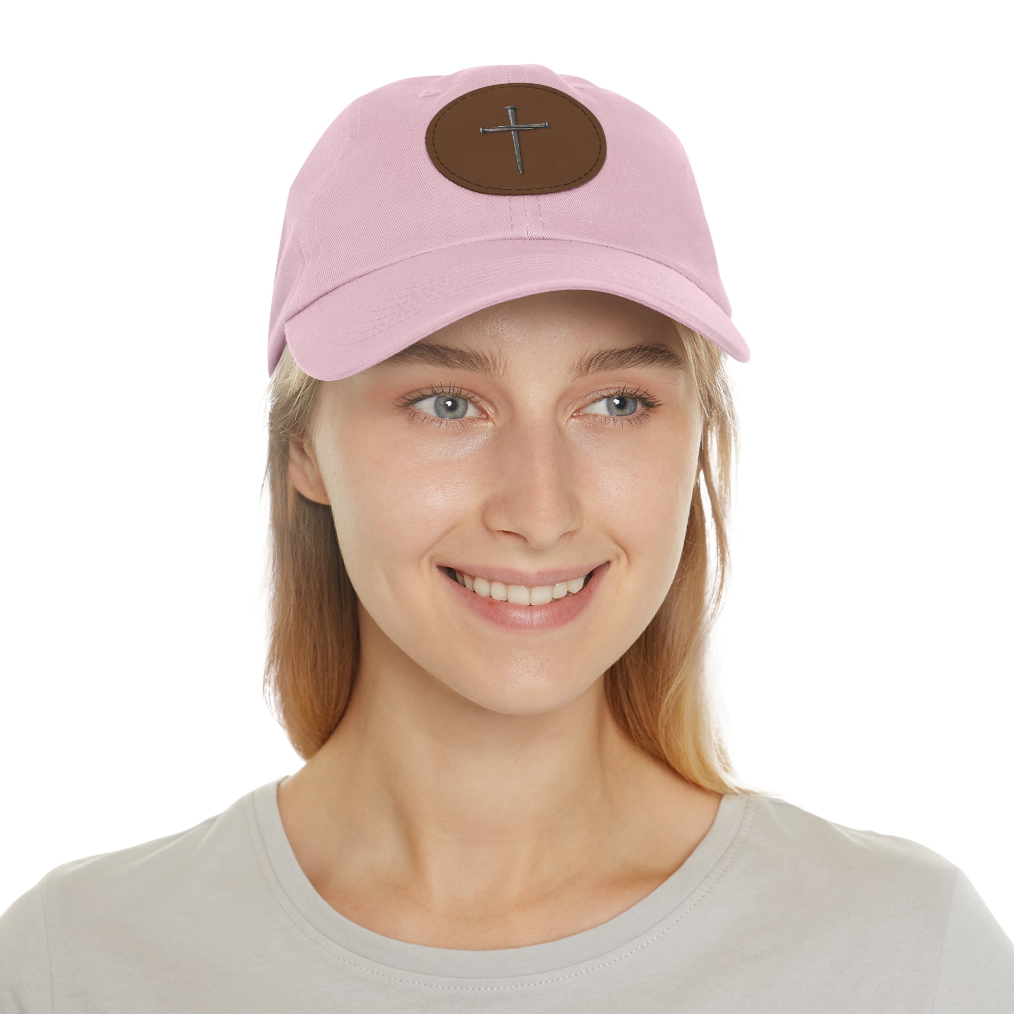 Embroidered Cross Leather Patch Dad Hat — Minimal Christian Baseball Cap