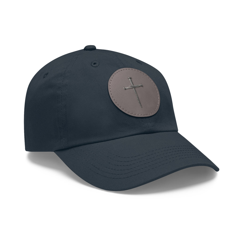Embroidered Cross Leather Patch Dad Hat — Minimal Christian Baseball Cap