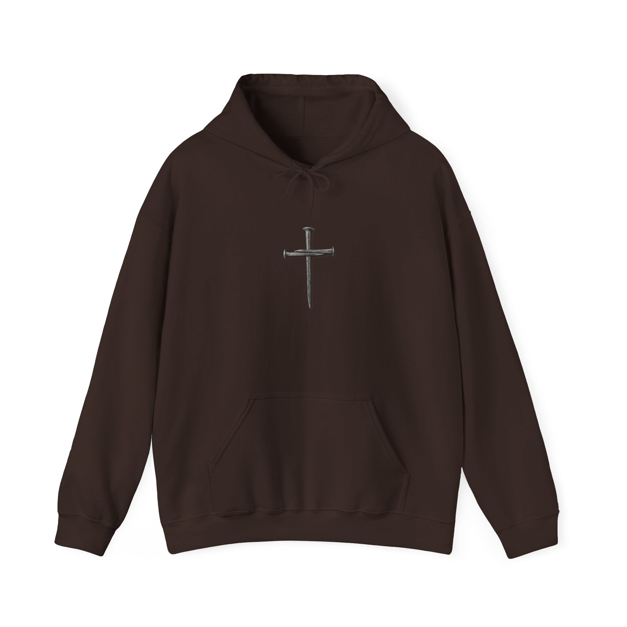 Minimal Cross Hoodie — Small Distressed Christian Cross Pullover
