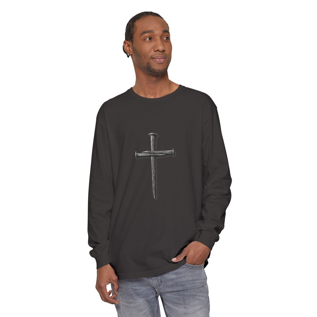 Nail Cross Long Sleeve Tee — Minimal Christian Faith Shirt