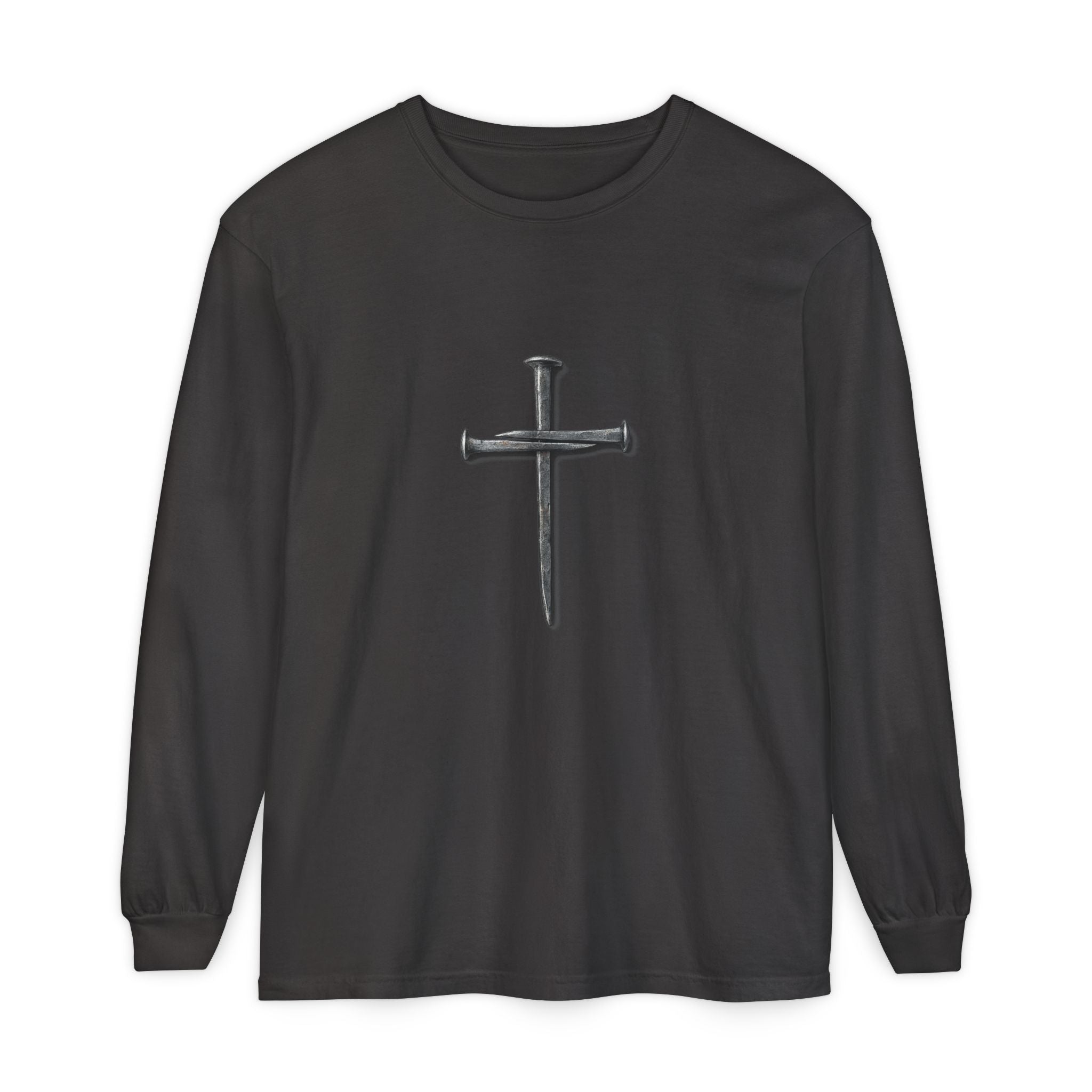 Nail Cross Long Sleeve Tee — Minimal Christian Faith Shirt