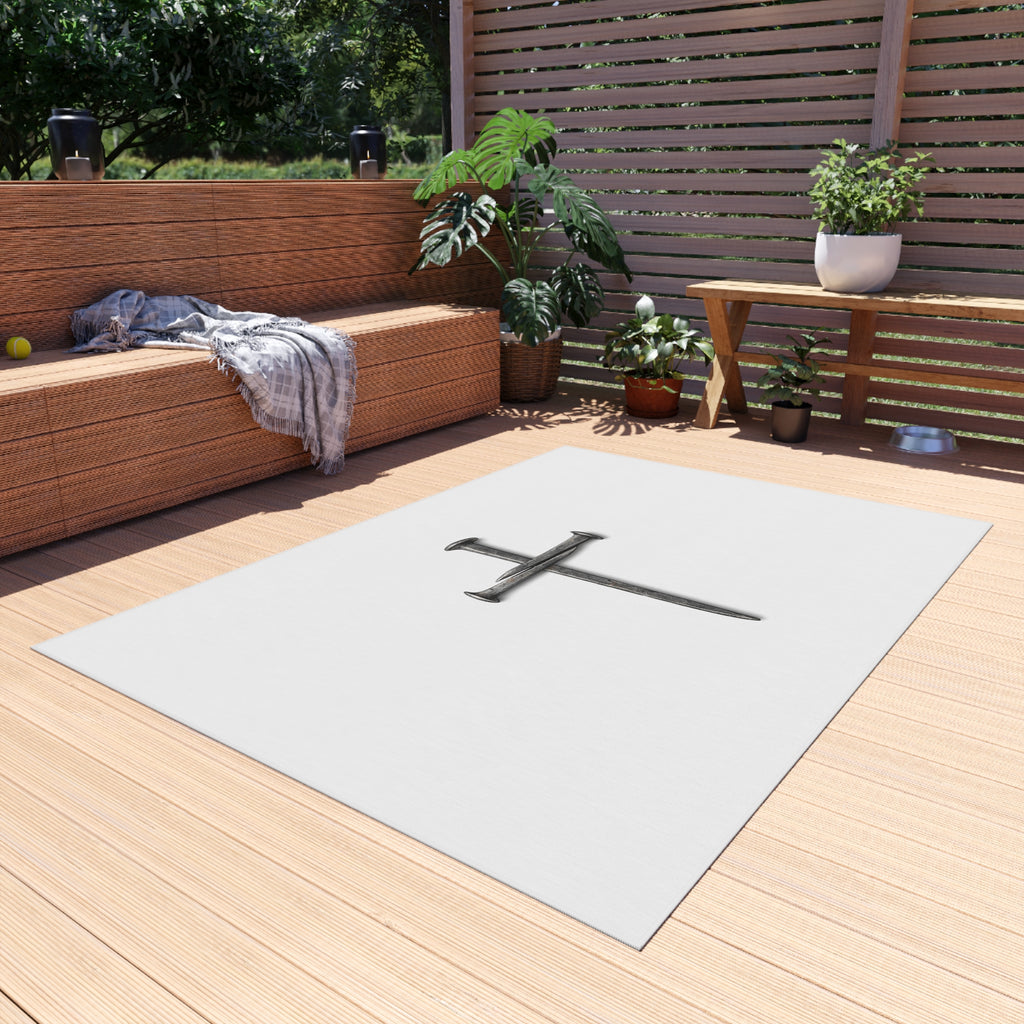 Nail Cross Outdoor Rug — Minimal Christian Patio Mat